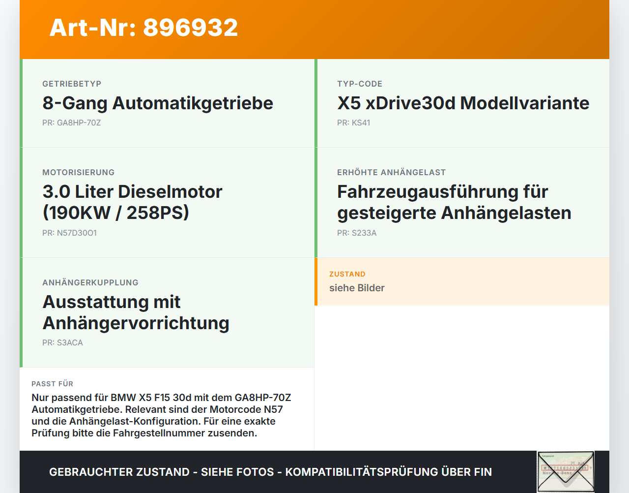 BMW X5 F15 13-18 3,0d 190KW Autom Wandler Drehmomentwandler für Getriebe BMW X5 F15 13-18 21.06.2013 2440-5A131F3... Vorschau 3