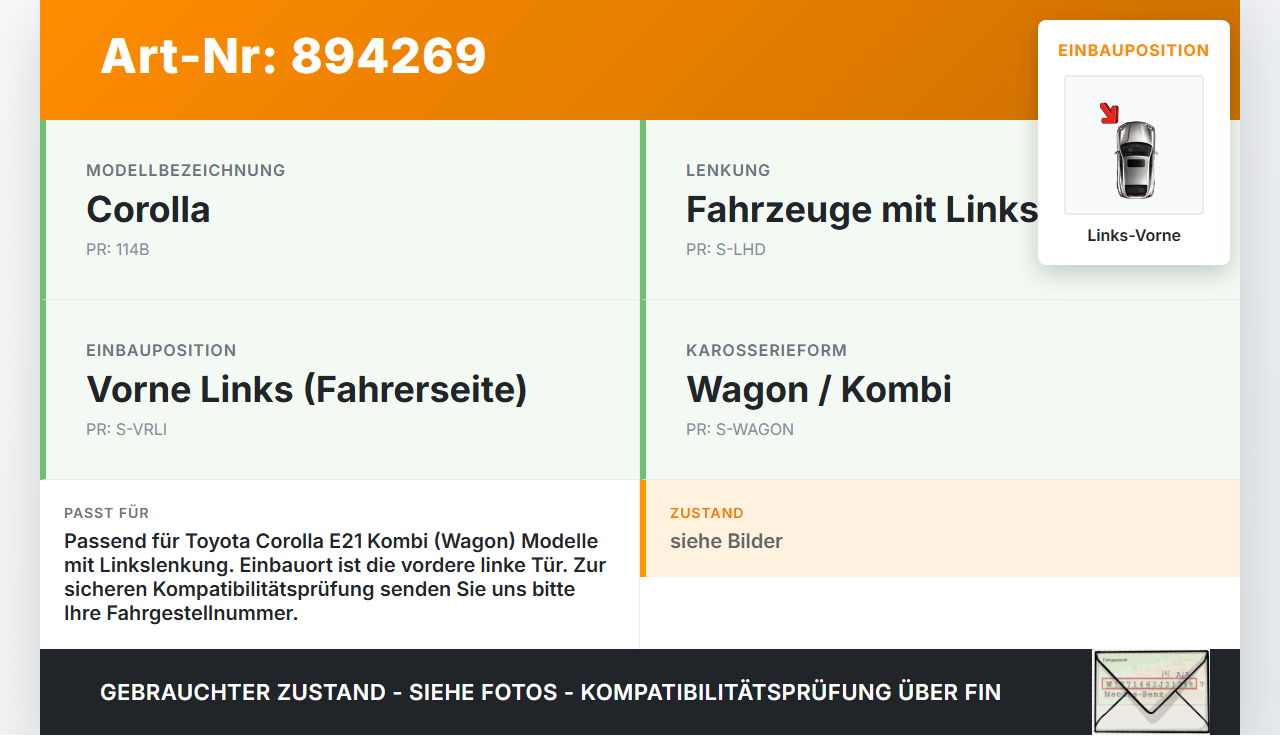 Toyota Corolla E21 18-23 Kombi Türfangband Türbremse Türanschlag Links Vorne Toyota Corolla E21 18-23 01.09.2019... Vorschau 3