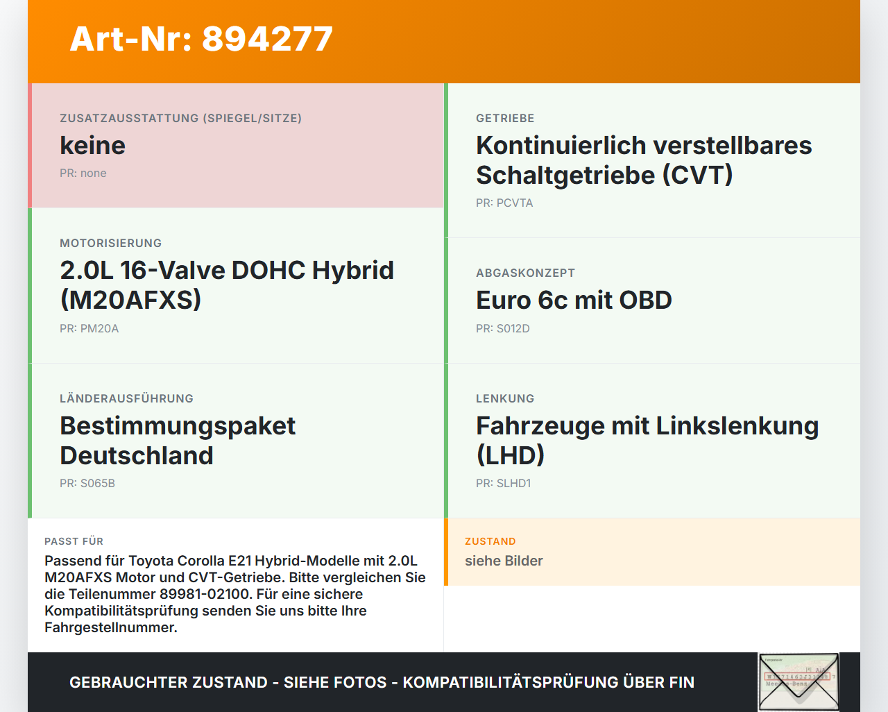 Toyota Corolla E21 18-23 Steuergerät ECU Modul Hybrid Control Toyota Corolla E21 18-23 01.09.2019 8998102100... Vorschau 3