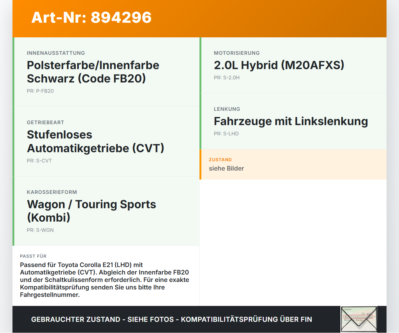 Toyota Corolla E21 18-23 Blende für Schaltkulisse Ganganzeige Toyota Corolla E21 18-23 01.09.2019 3597002070C0... Vorschau 3