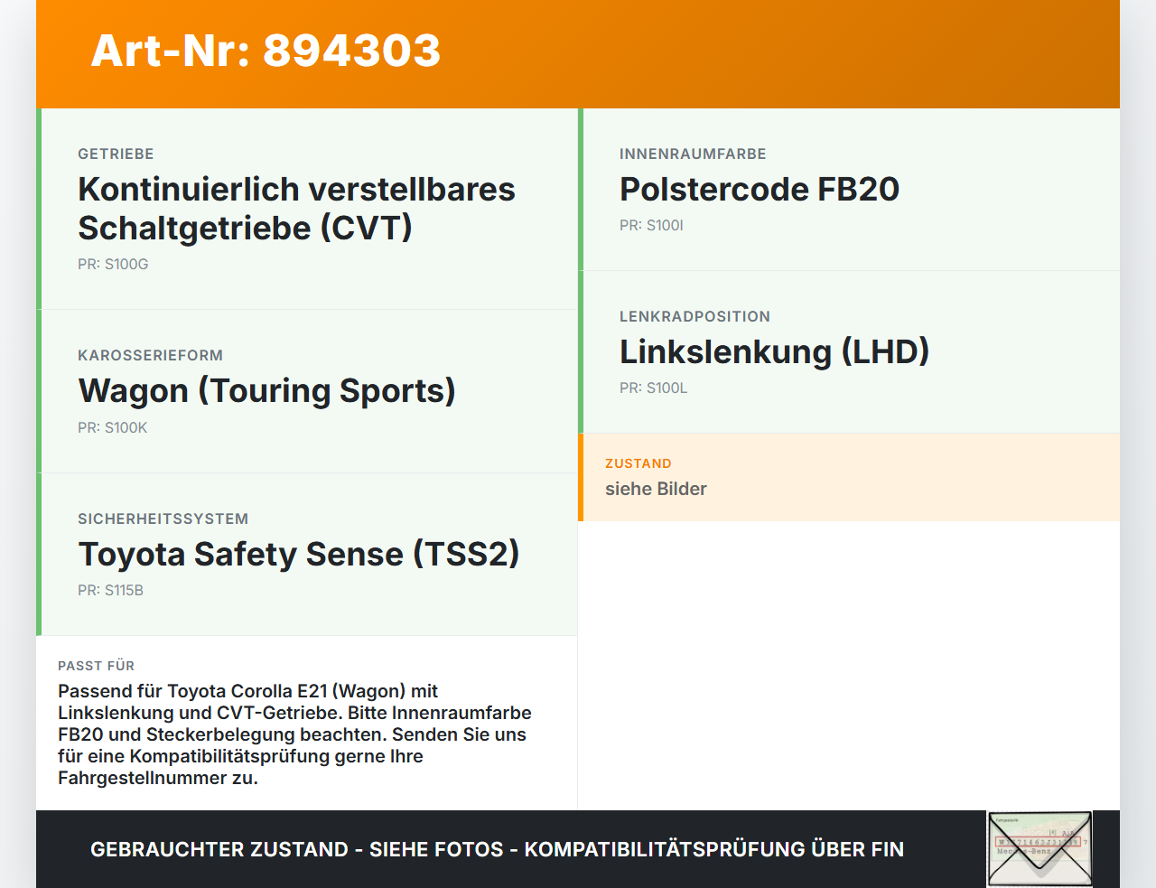 Toyota Corolla E21 18-23 Parkbremse Handbremse Schalter Betätigung Toyota Corolla E21 18-23 01.09.2019 8439002060... Vorschau 3