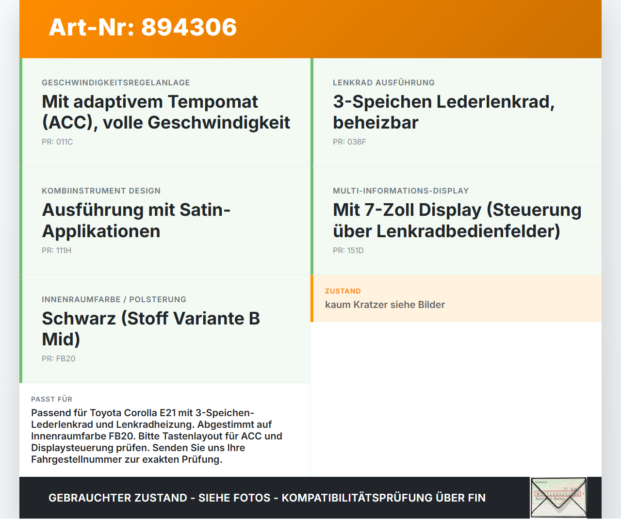 Toyota Corolla E21 18-23 Kombi Blende Innen Zierrahmen Lenkradblende Toyota Corolla E21 18-23 01.09.2019 gebraucht Vorschau 3