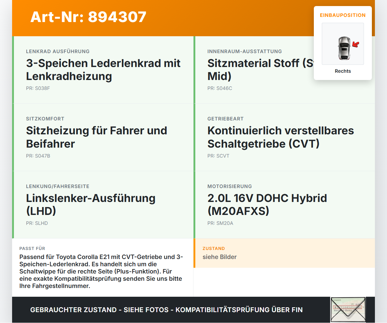 Toyota Corolla E21 18-23 Lenkradschalter Schaltwippe Plus für Lenkrad Rechts Toyota Corolla E21 18-23 01.09.2019... Vorschau 3