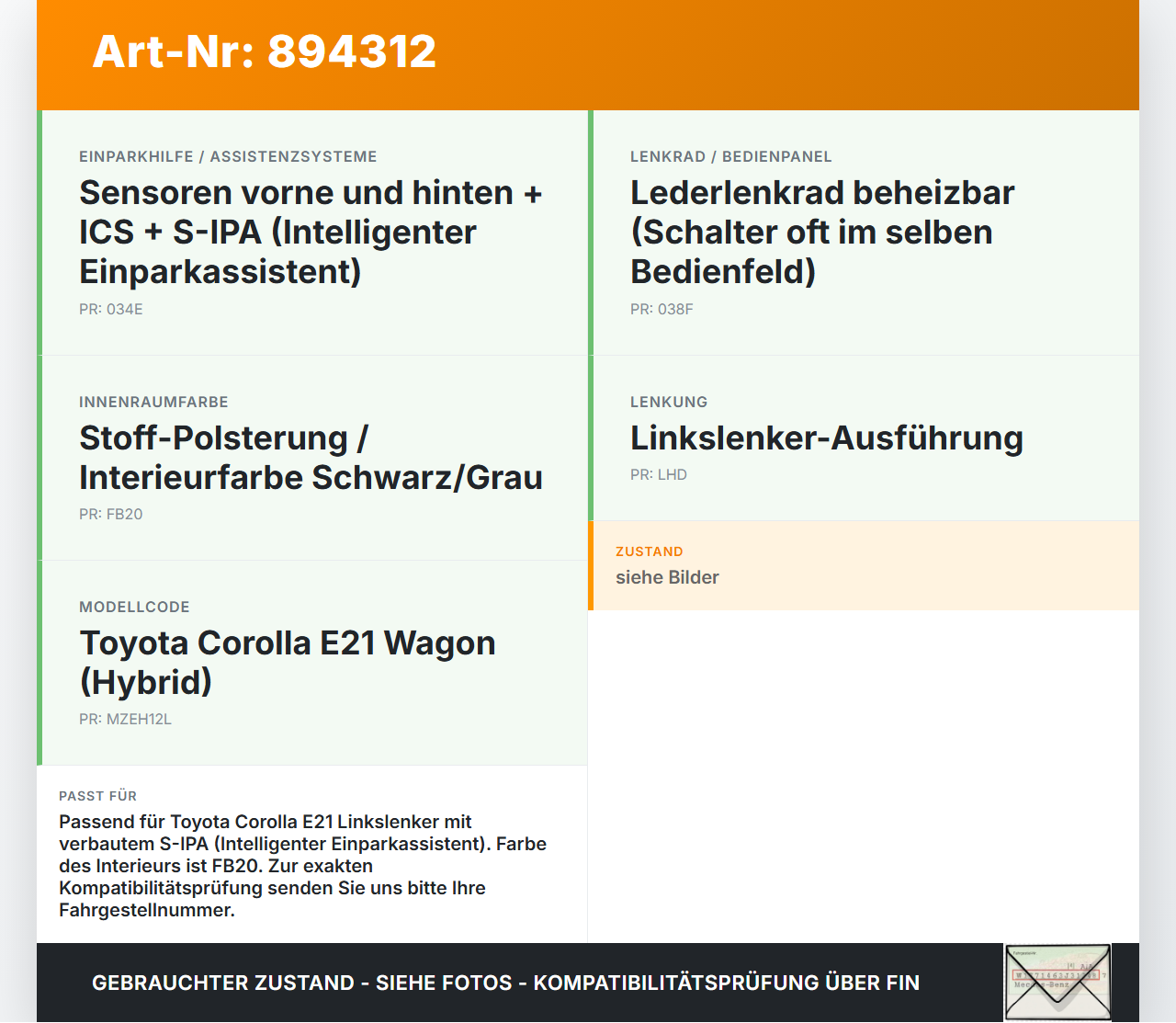 Toyota Corolla E21 18-23 Schalter Autom. Einparkassistent Toyota Corolla E21 18-23 01.09.2019 8449002100 747-0098-1... Vorschau 3