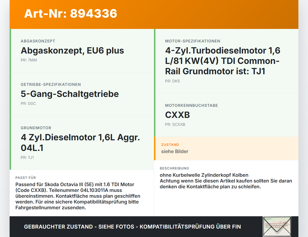 Skoda Octavia III 5E 12-17 1,6 81KW CXXB Motorblock für Motor Skoda Octavia III 5E 12-17 15.01.2016 04L103011A gebraucht Vorschau 3