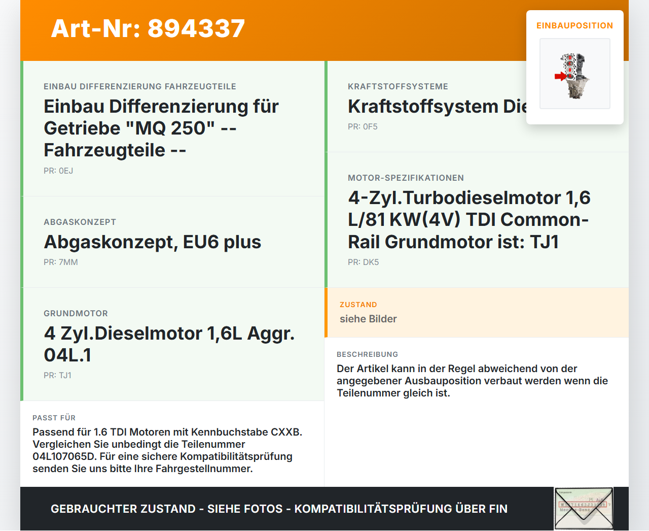 Skoda Octavia III 5E 12-17 1,6 81KW CXXB Kolben mit Pleuel Pos A Skoda Octavia III 5E 12-17 15.01.2016 04L107065D... Vorschau 3