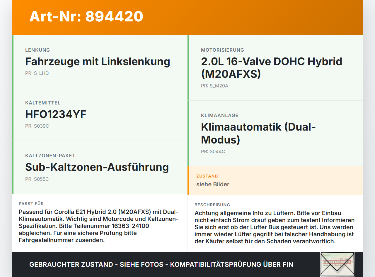 Toyota Corolla E21 18-23 Hybrid 2,0 135KW Lüfter Ventilator f. Kühler Toyota Corolla E21 18-23 01.09.2019... Vorschau 3