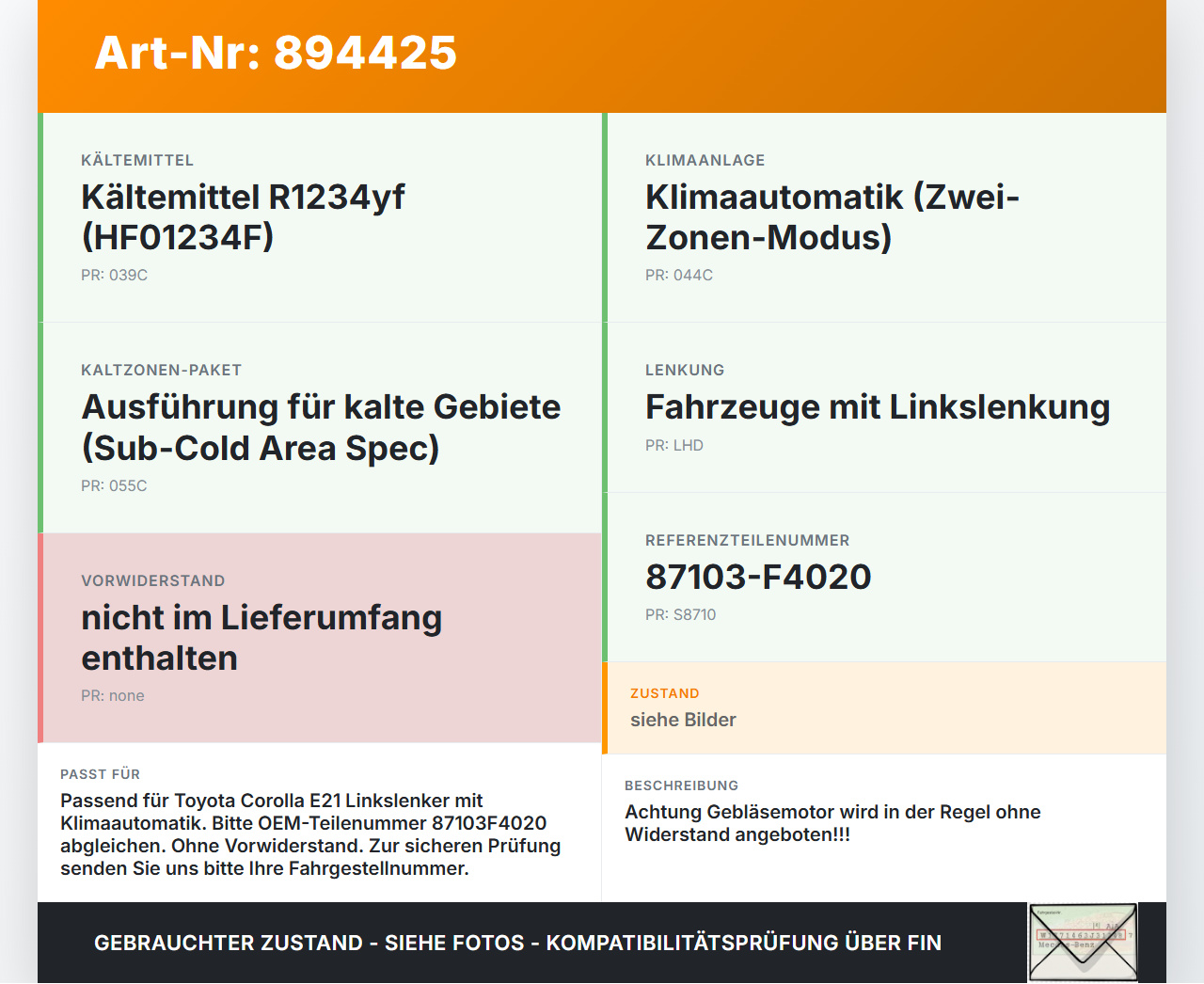Toyota Corolla E21 18-23 Gebläsemotor Lüftermotor Heizungsgebläse Toyota Corolla E21 18-23 01.09.2019 87103F4020... Vorschau 3