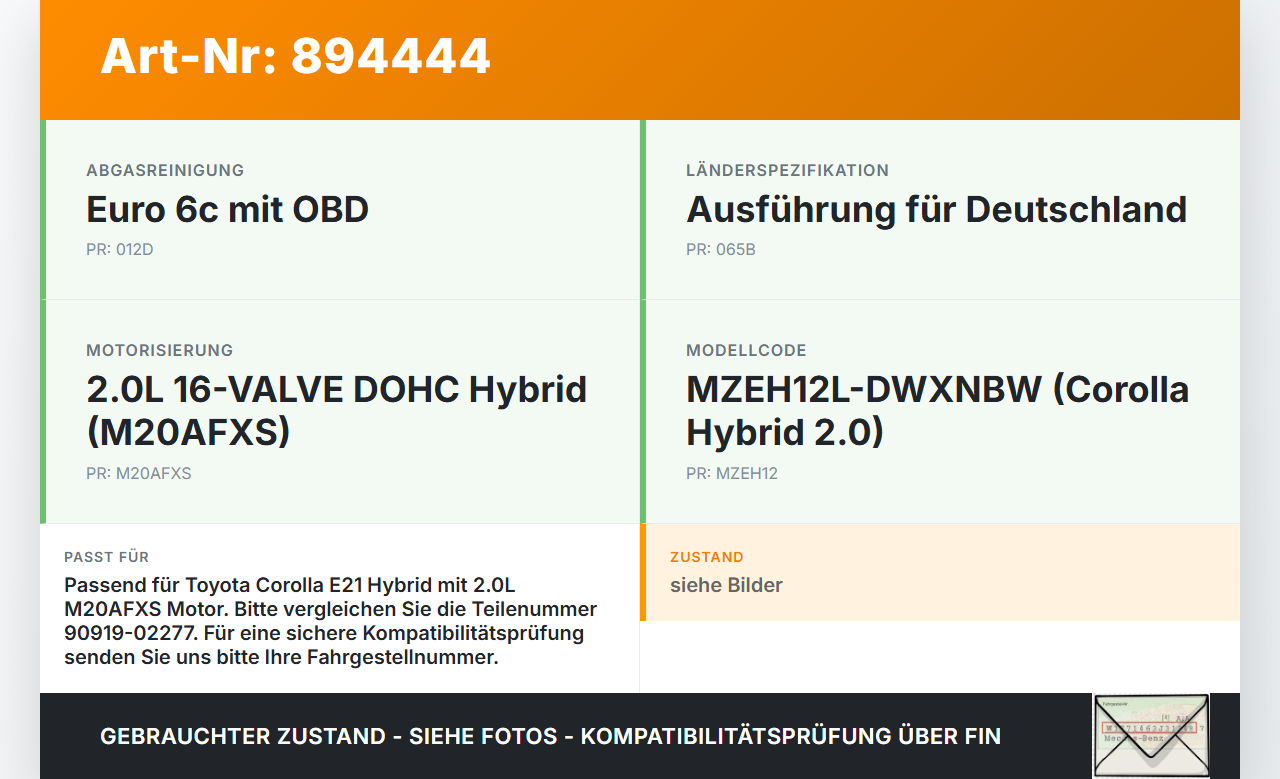 Toyota Corolla E21 18-23 Hybrid 2,0 135KW Zündspule Zyl.4 Toyota Corolla E21 18-23 01.09.2019 90919-02277... Vorschau 3