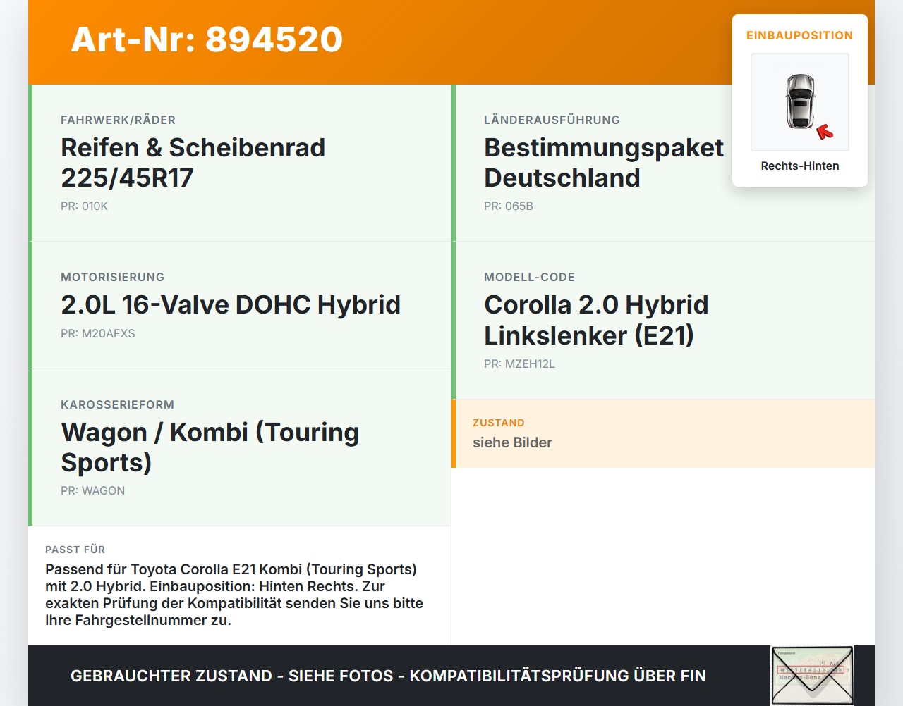 Toyota Corolla E21 18-23 Kombi Querlenker Rechts Hinten Toyota Corolla E21 18-23 01.09.2019 4871002090 gebraucht Vorschau 3