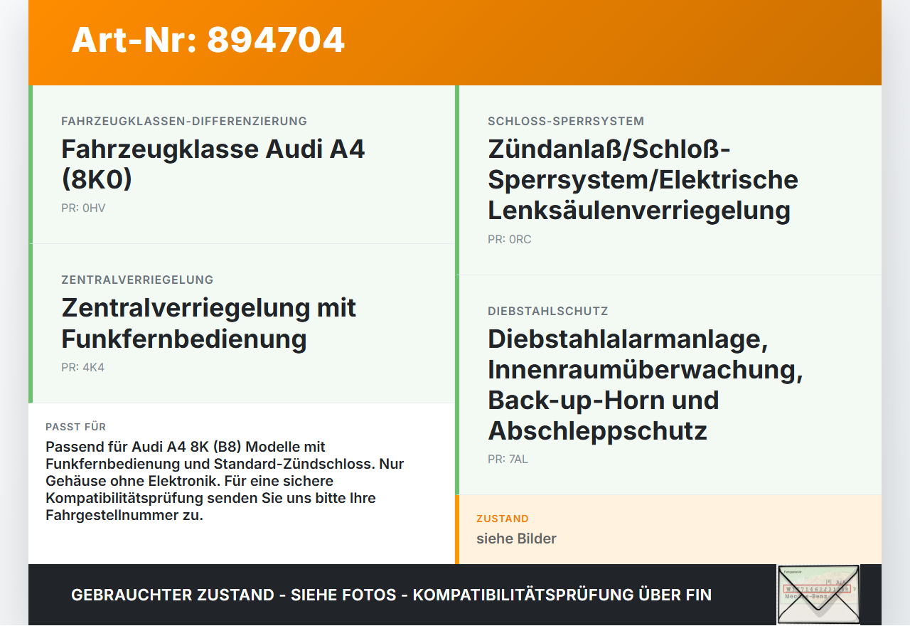 Audi A4 8K B8 11-15 Schlüsselgehäuse Leergehäuse Audi A4 8K B8 11-15 14.03.2014 gebraucht Vorschau 3