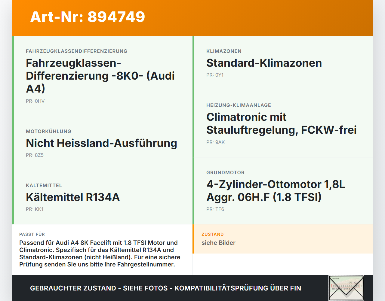 Audi A4 8K B8 11-15 Kondensator Klimakühler AC Audi A4 8K B8 11-15 14.03.2014 8T0260403 gebraucht Vorschau 3