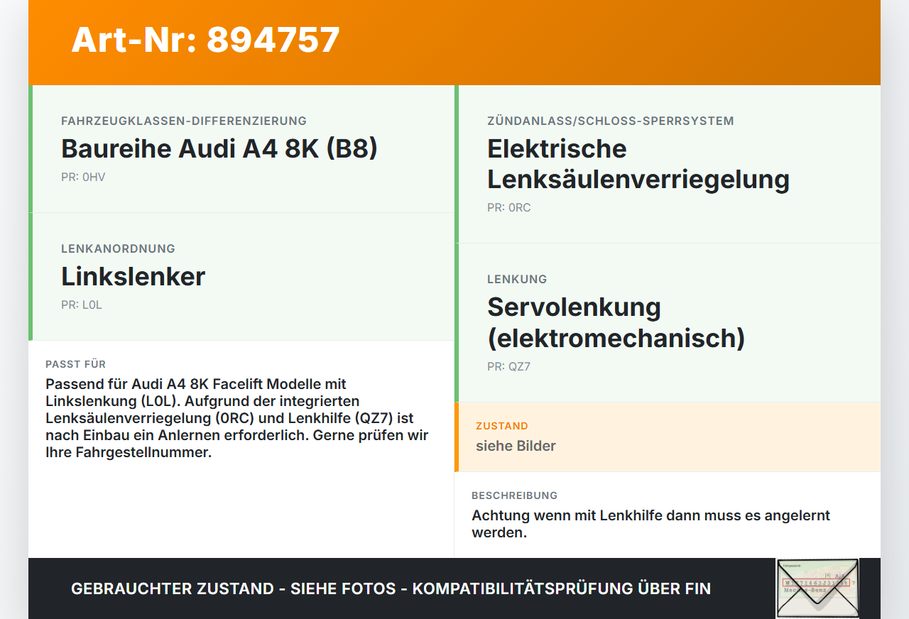 Audi A4 8K B8 11-15 Lenksäule Höhenverstellung Audi A4 8K B8 11-15 14.03.2014 8K0419502R 8K0419506BA gebraucht Vorschau 3