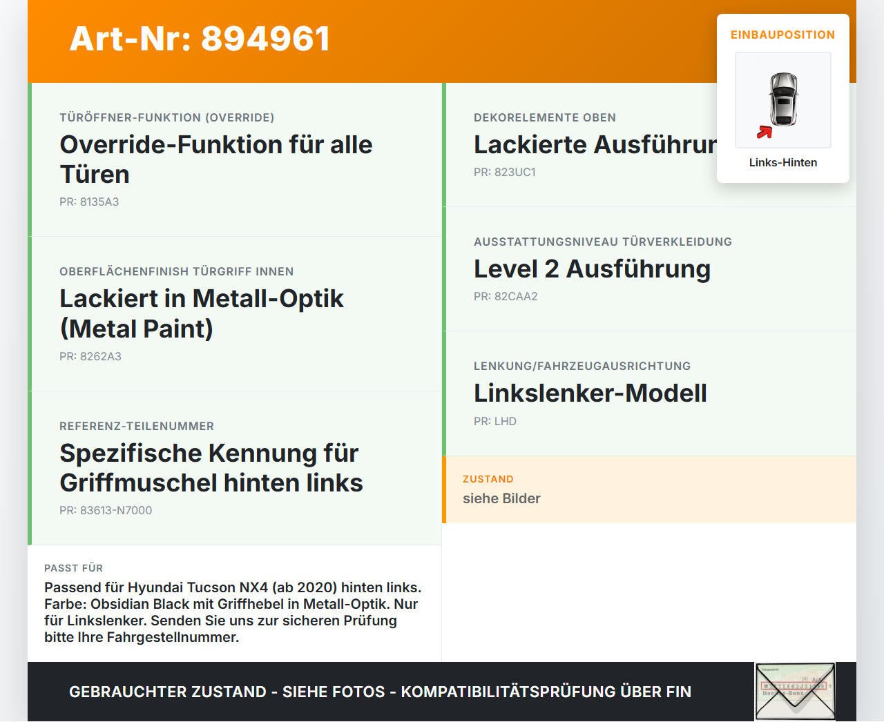 Hyundai Tucson IV NX4 20-24 Türgriff Griffmuschel Griff Innen Links Hinten Hyundai Tucson IV NX4 20-24 17.12.2020... Vorschau 3