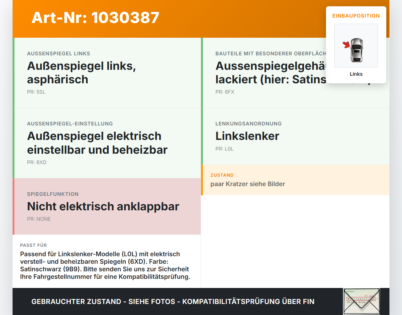 Seat Mii KF1 11-16 Spiegel Aussenspiegel Links L0K1 Seat Mii KF1 11-16 30.03.2016 1S1857507AH 1S1857507AH9B9 gebraucht Vorschau 3