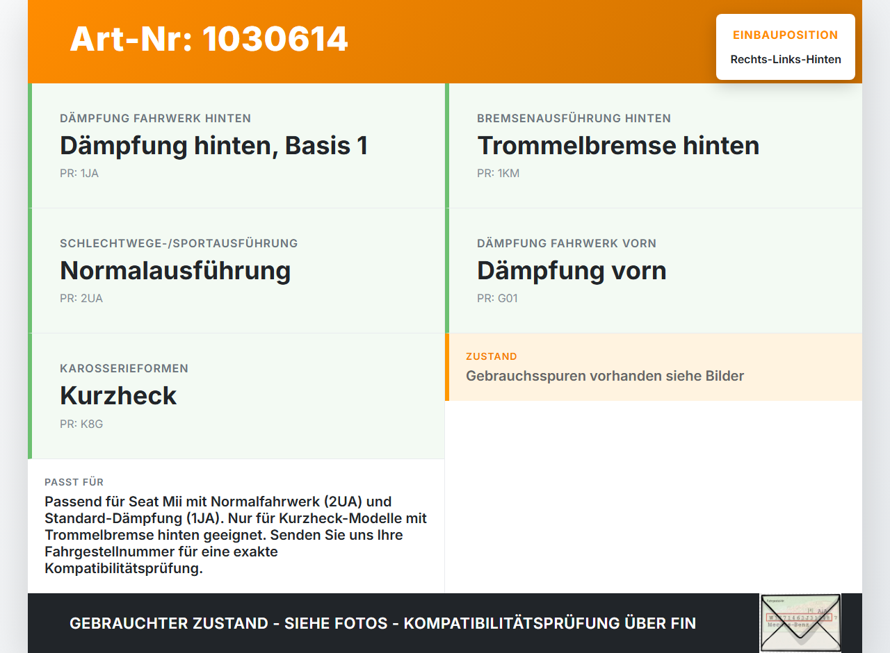 Seat Mii KF1 11-16 Stossdämpfer Rechts und Links Hinten Seat Mii KF1 11-16 30.03.2016 1S0513025D gebraucht Vorschau 3