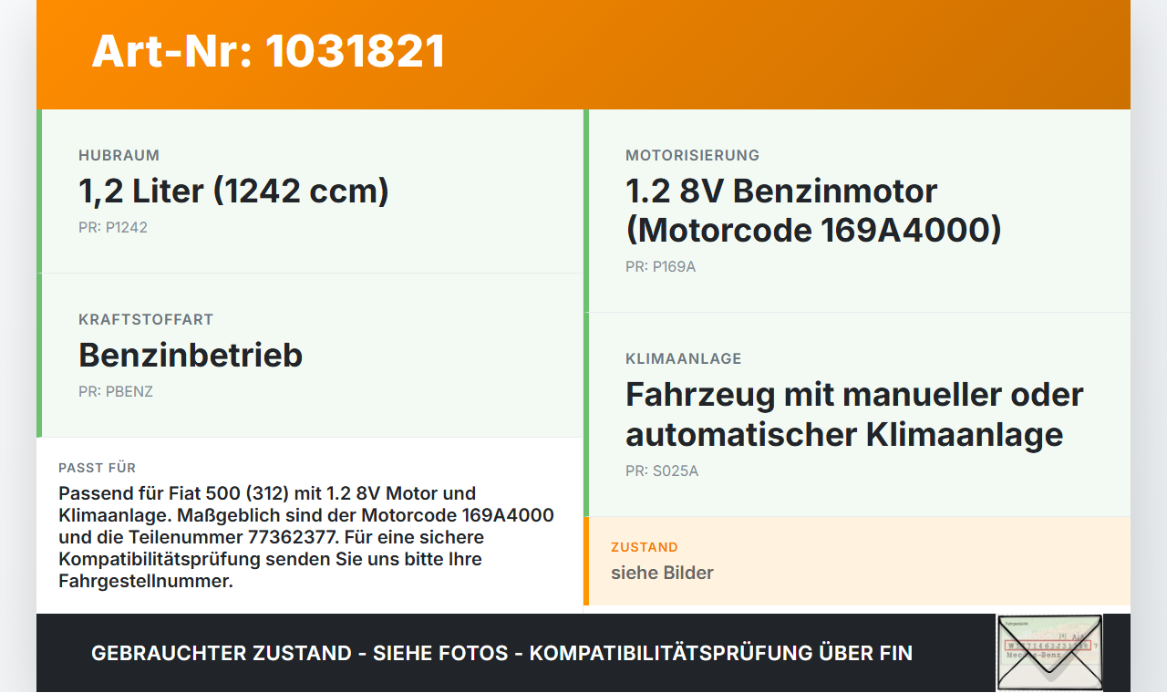 Fiat 500 07-15 1,2 51KW 169A4000 Riemenscheibe Fiat 500 07-15 04.03.2008  77362377 gebraucht Vorschau 3