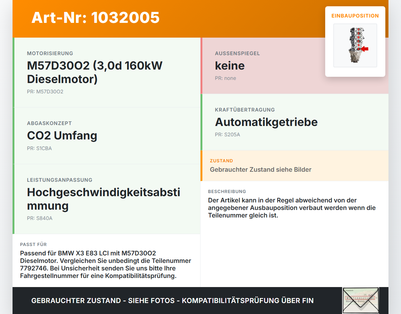 BMW X3 E83 LCI 06-10 3,0d 160KW M57D30O2 Kolben mit Pleuel Pos A BMW X3 E83 LCI 06-10 09.07.2008 1125-7792746... Vorschau 3