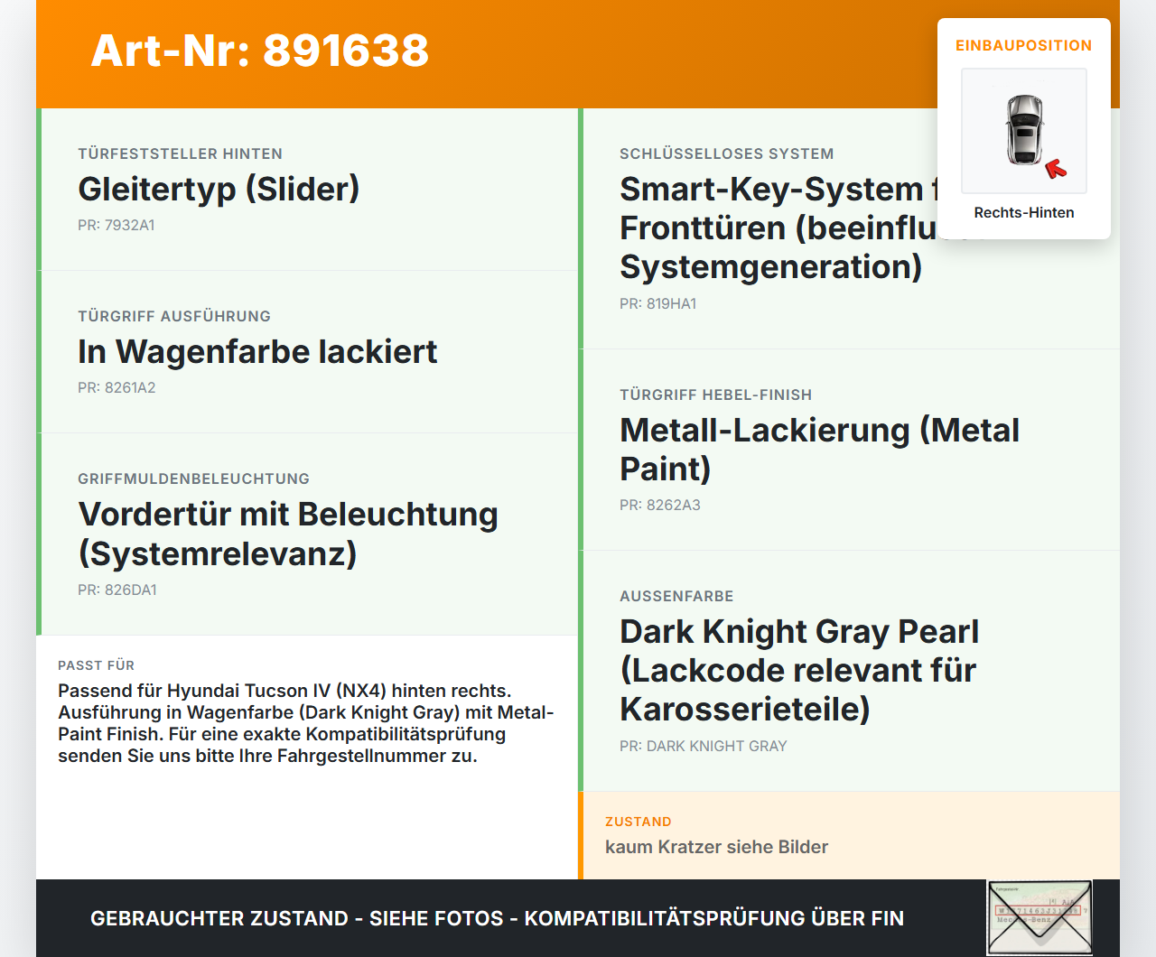 Hyundai Tucson IV NX4 20-23 Türgriff Griff aussen Rechts Hinten Hyundai Tucson IV NX4 20-23 31.08.2021 gebraucht Vorschau 3
