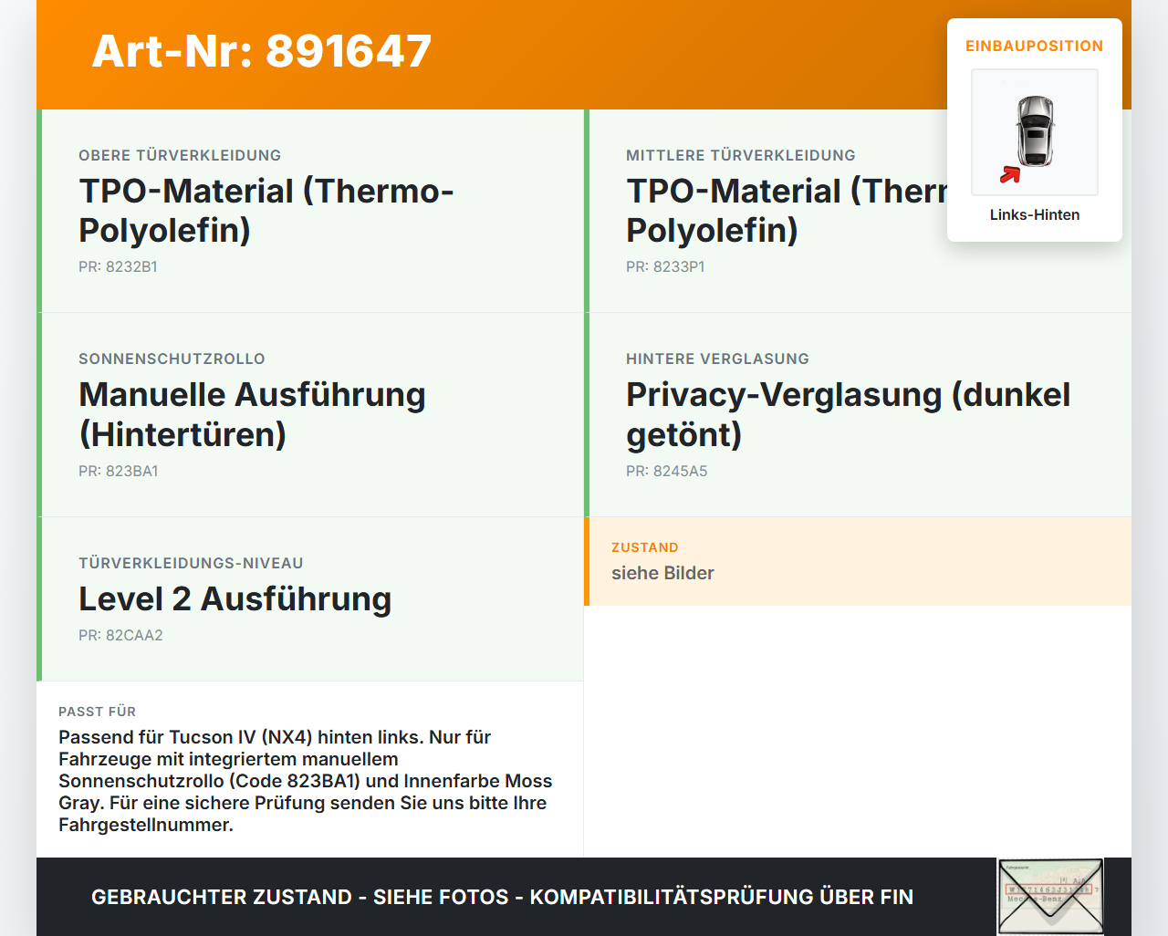 Hyundai Tucson IV NX4 20-23 Sonnenschutzrollo Rollo für Tür Links Hinten Hyundai Tucson IV NX4 20-23 31.08.2021... Vorschau 3