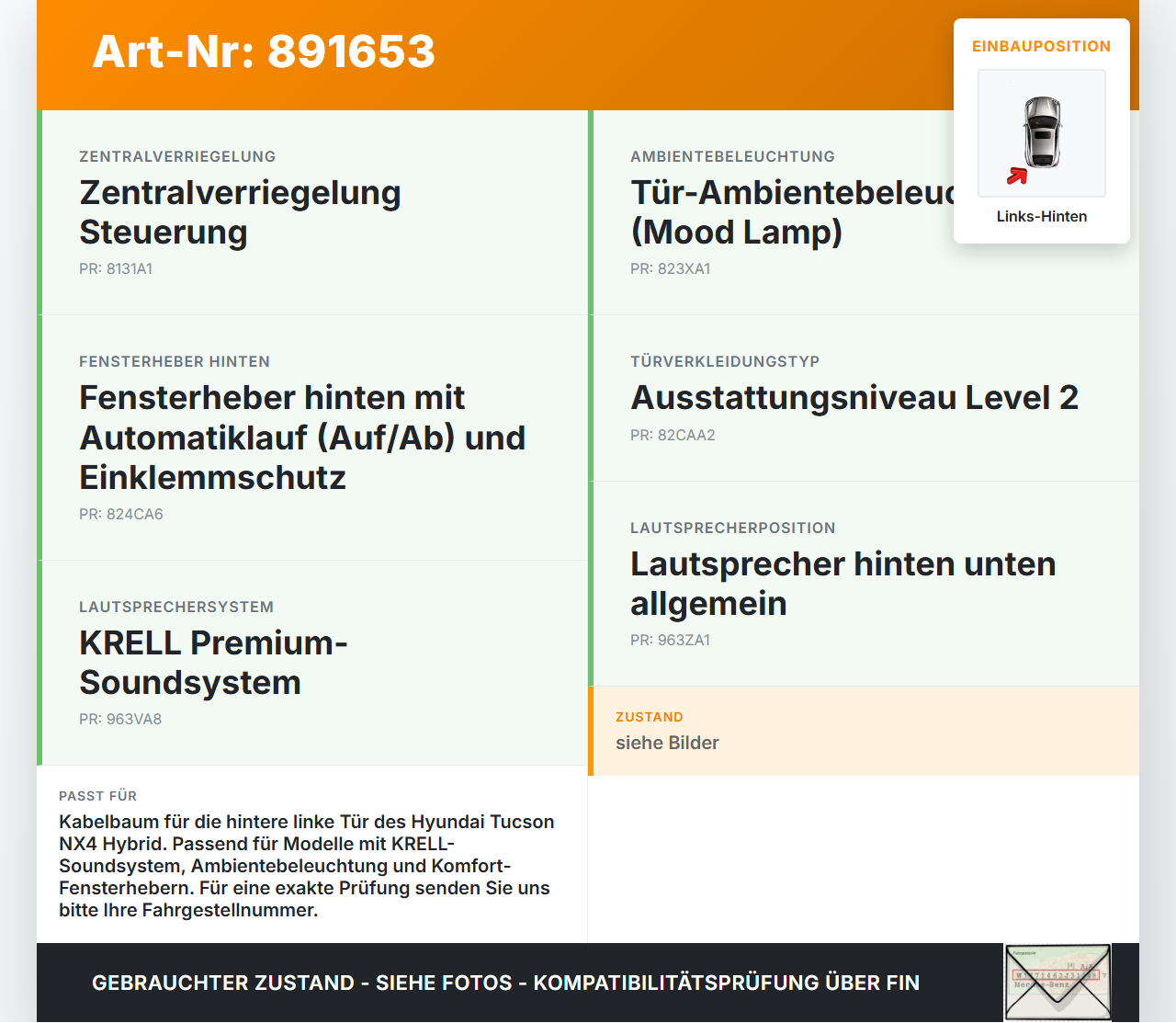 Hyundai Tucson IV NX4 20-23 Kabelbaum für Tür und Fensterheber Links Hinten Hyundai Tucson IV NX4 20-23 31.08.2021... Vorschau 3