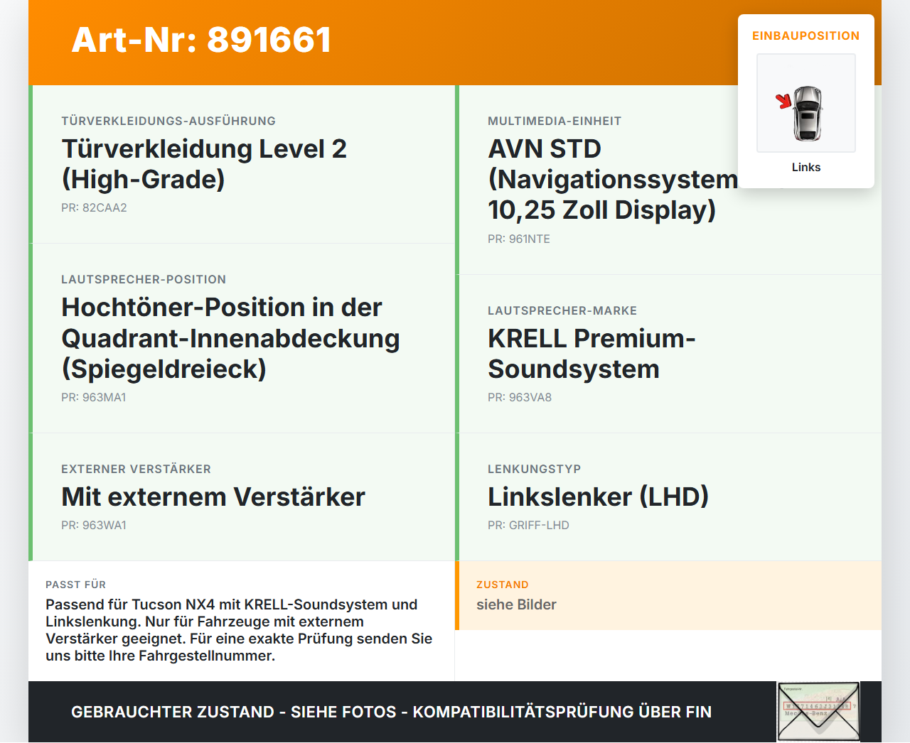 Hyundai Tucson IV NX4 20-23 Lautsprecher Hochtöner Links Hyundai Tucson IV NX4 20-23 31.08.2021 gebraucht Vorschau 3