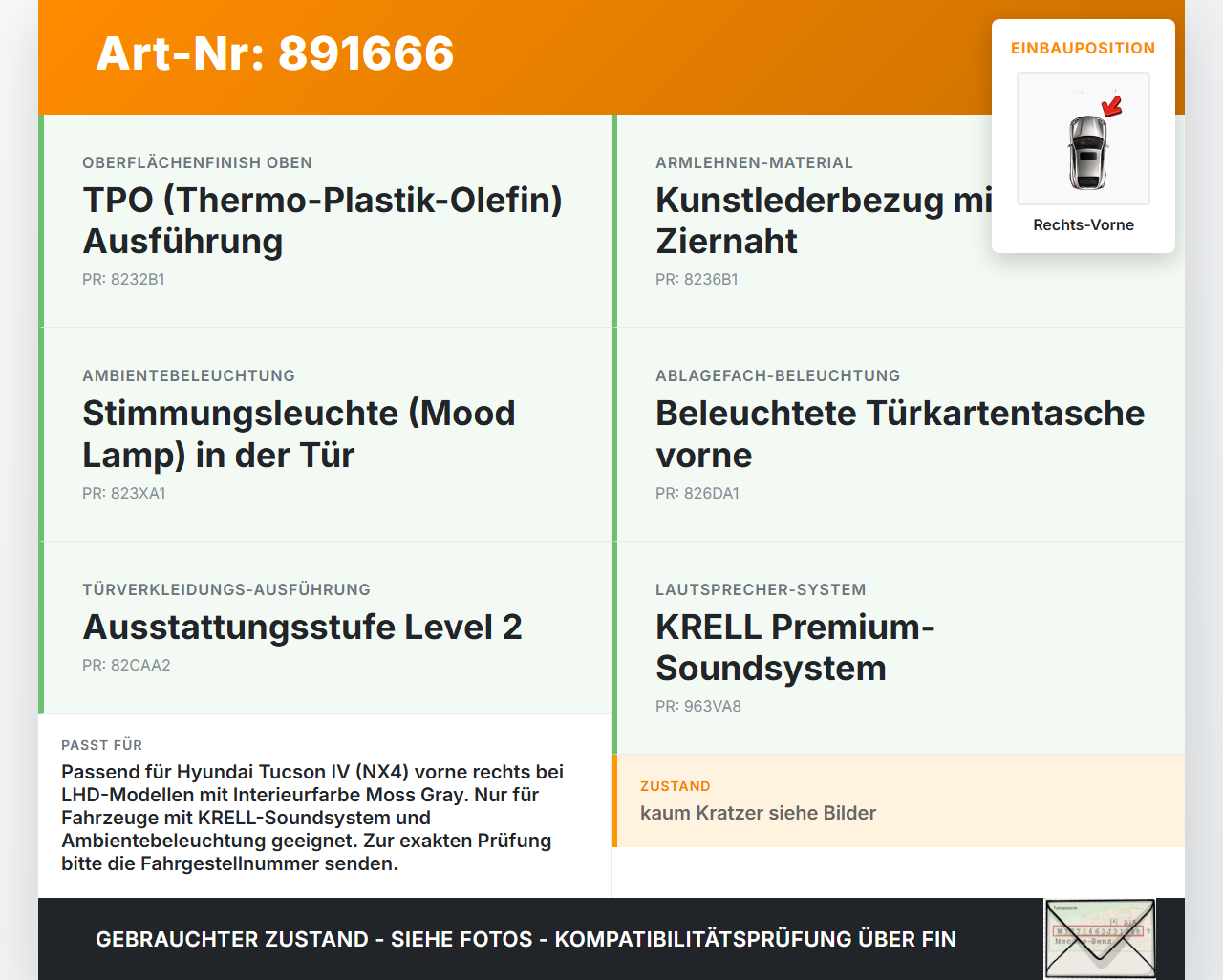 Hyundai Tucson IV NX4 20-23 Türverkleidung Türpappe Rechts Vorne Hyundai Tucson IV NX4 20-23 31.08.2021 gebraucht Vorschau 3