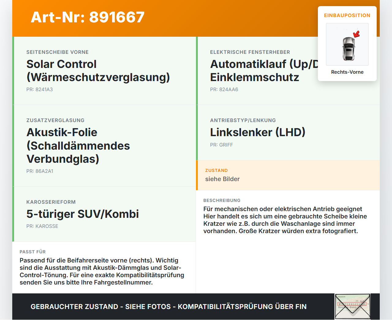 Hyundai Tucson IV NX4 20-23 Seitenscheibe RVK Türscheibe Rechts Vorne Hyundai Tucson IV NX4 20-23 31.08.2021 gebraucht Vorschau 3