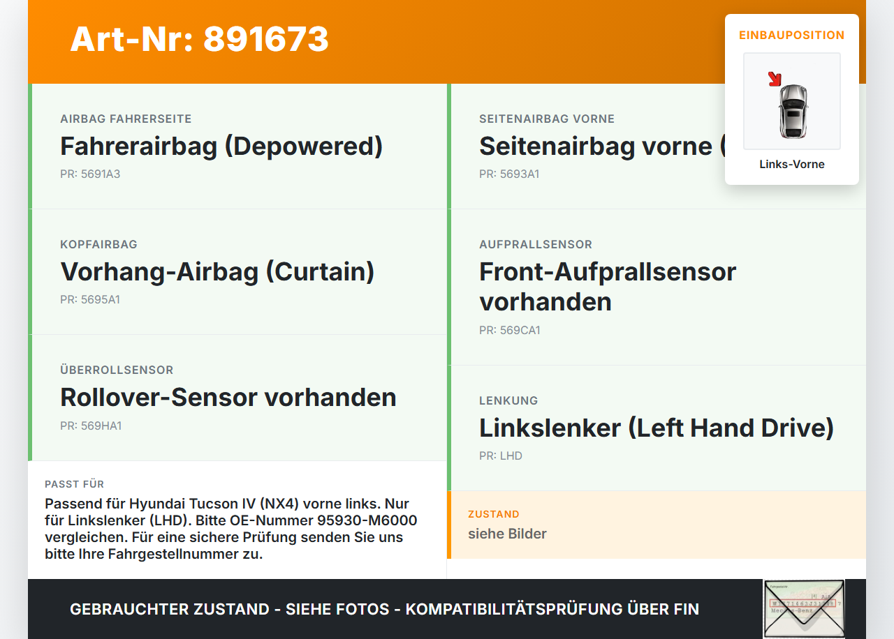 Hyundai Tucson IV NX4 20-23 Sensor für Airbag Crashsensor Airbagsensor Links Vorne Hyundai Tucson IV NX4 20-23... Vorschau 3