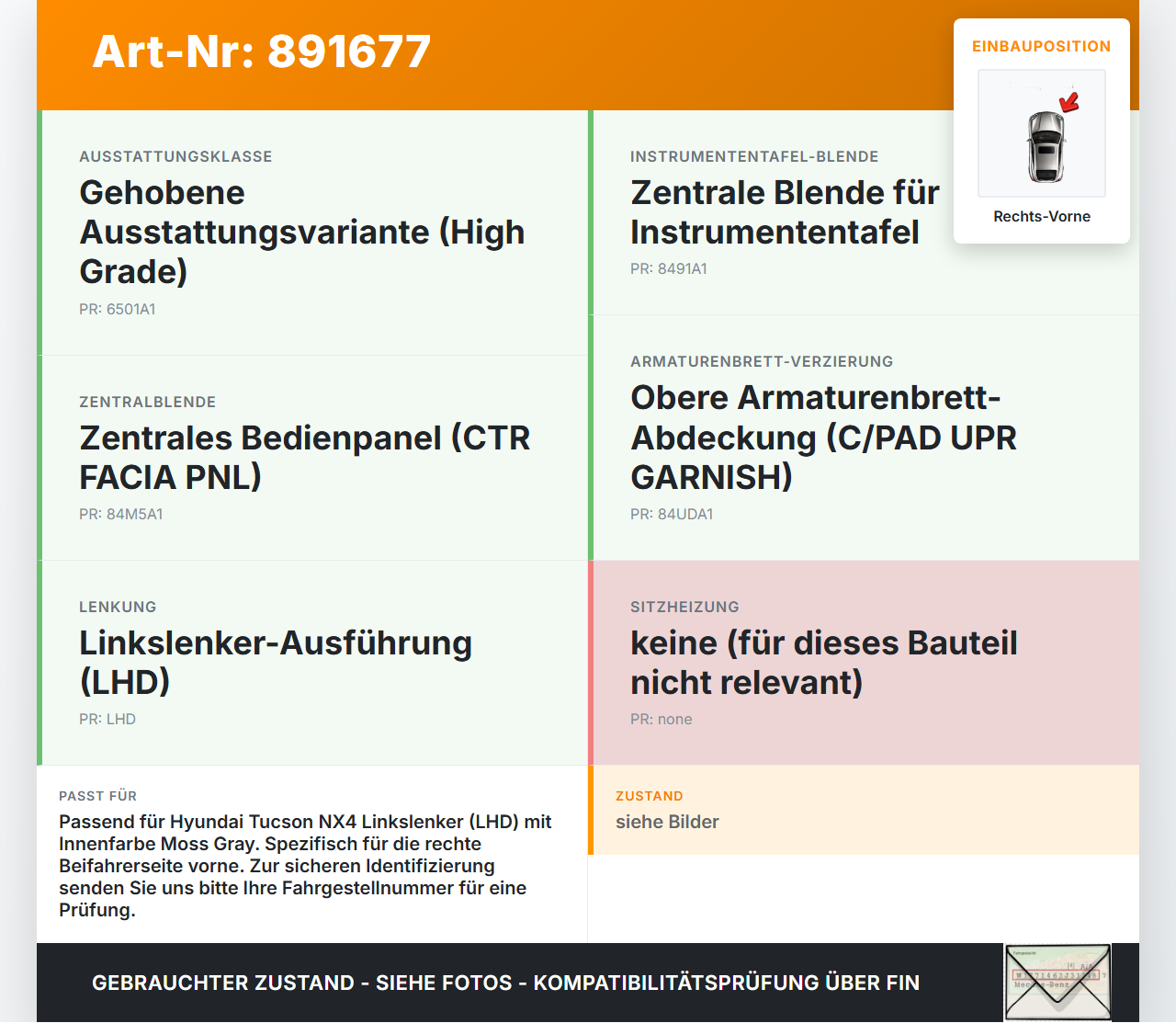 Hyundai Tucson IV NX4 20-23 Blende für Armaturenbrett Abdeckung Rechts Vorne Hyundai Tucson IV NX4 20-23 31.08.2021... Vorschau 3