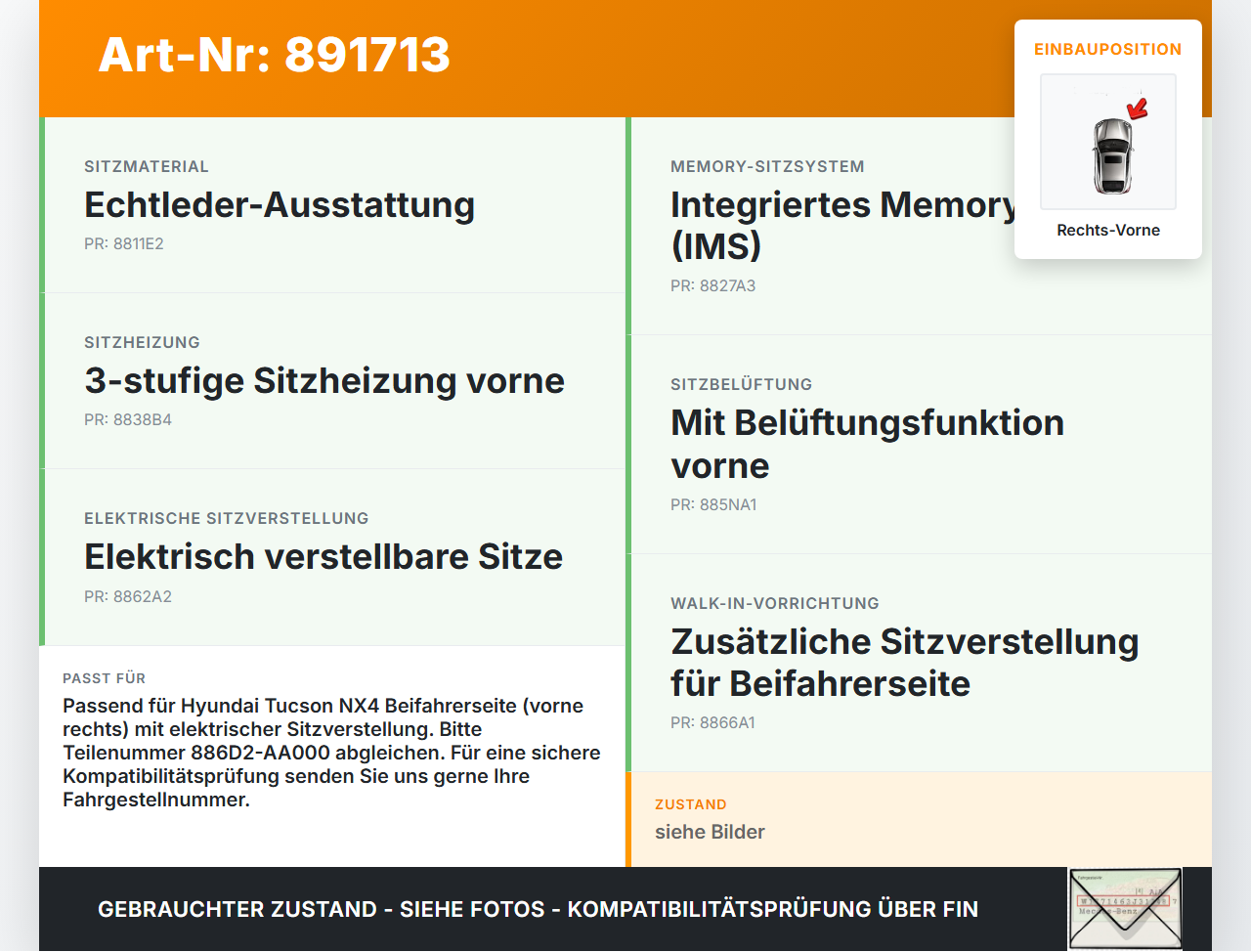 Hyundai Tucson IV NX4 20-23 Stellmotor für Elektr. Sitzverstellung Rechts Vorne Hyundai Tucson IV NX4 20-23... Vorschau 3