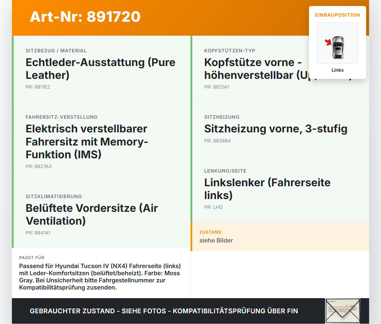 Hyundai Tucson IV NX4 20-23 Hybrid Hyb 1,6 132KW Schacht Führung für Kopfstütze Fahrer Links Hyundai Tucson IV NX4... Vorschau 3