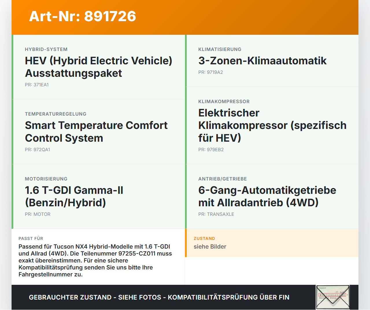 Hyundai Tucson IV NX4 20-23 Steuergerät ECU Modul HEV SG Hyundai Tucson IV NX4 20-23 31.08.2021 97255-CZ011 gebraucht Vorschau 3