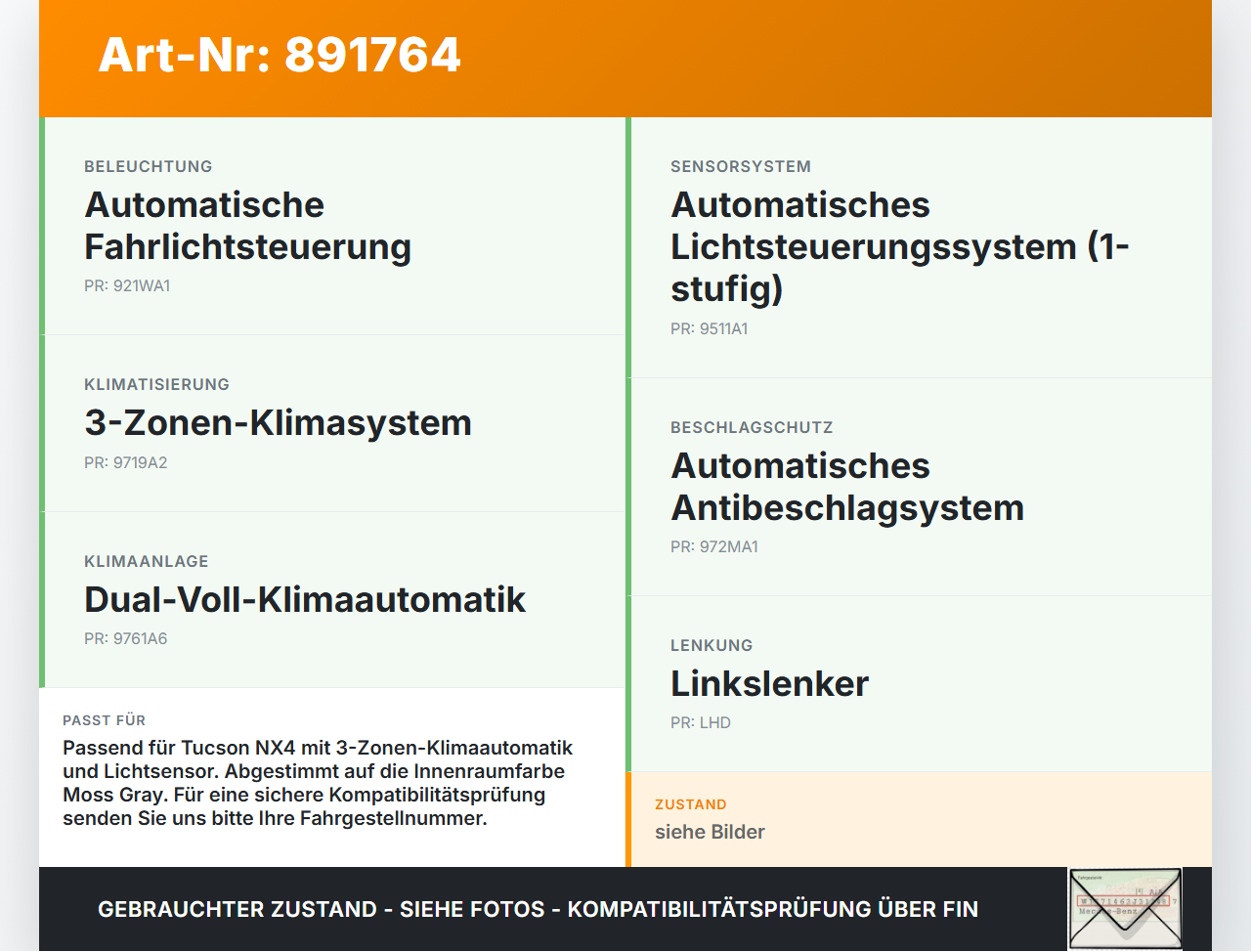 Hyundai Tucson IV NX4 20-23 Sensor Sonnensensor Solarsensor Hyundai Tucson IV NX4 20-23 31.08.2021 97257-XXXXX gebraucht Vorschau 3