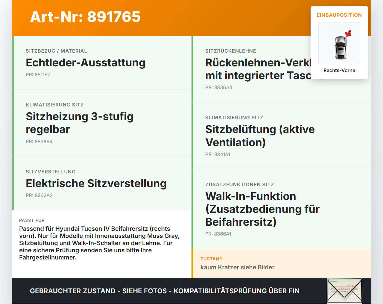 Hyundai Tucson IV NX4 20-23 Blende Innen Rückenblende für Sitz Beifahrer Rechts Vorne Hyundai Tucson IV NX4 20-23... Vorschau 3