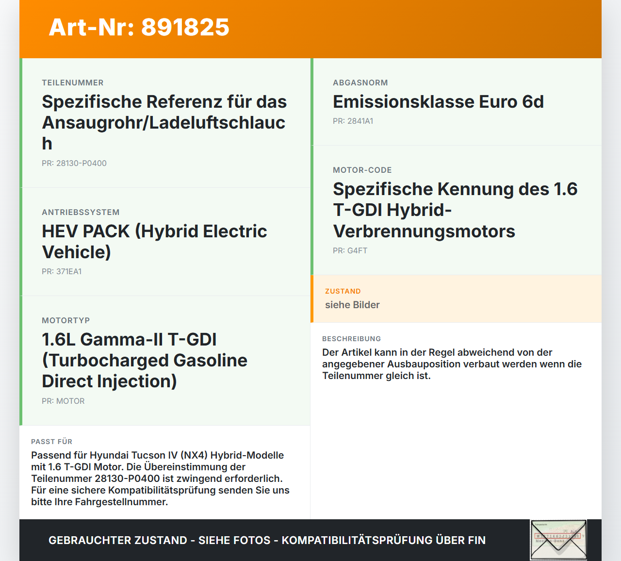 Hyundai Tucson IV NX4 20-23 Hybrid Hyb 1,6 132KW Ansaugrohr Ladeluftschlauch Luftschlauch Pos.1 Hyundai Tucson IV... Vorschau 3