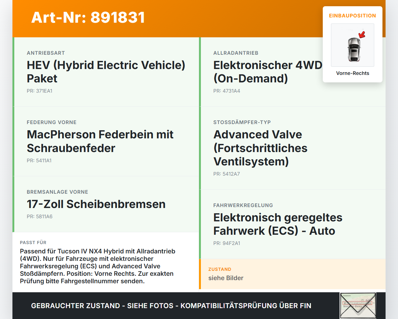 Hyundai Tucson IV NX4 20-23 Federbein Stossdämpfer Vorne Rechts Hyundai Tucson IV NX4 20-23 31.08.2021 gebraucht Vorschau 3