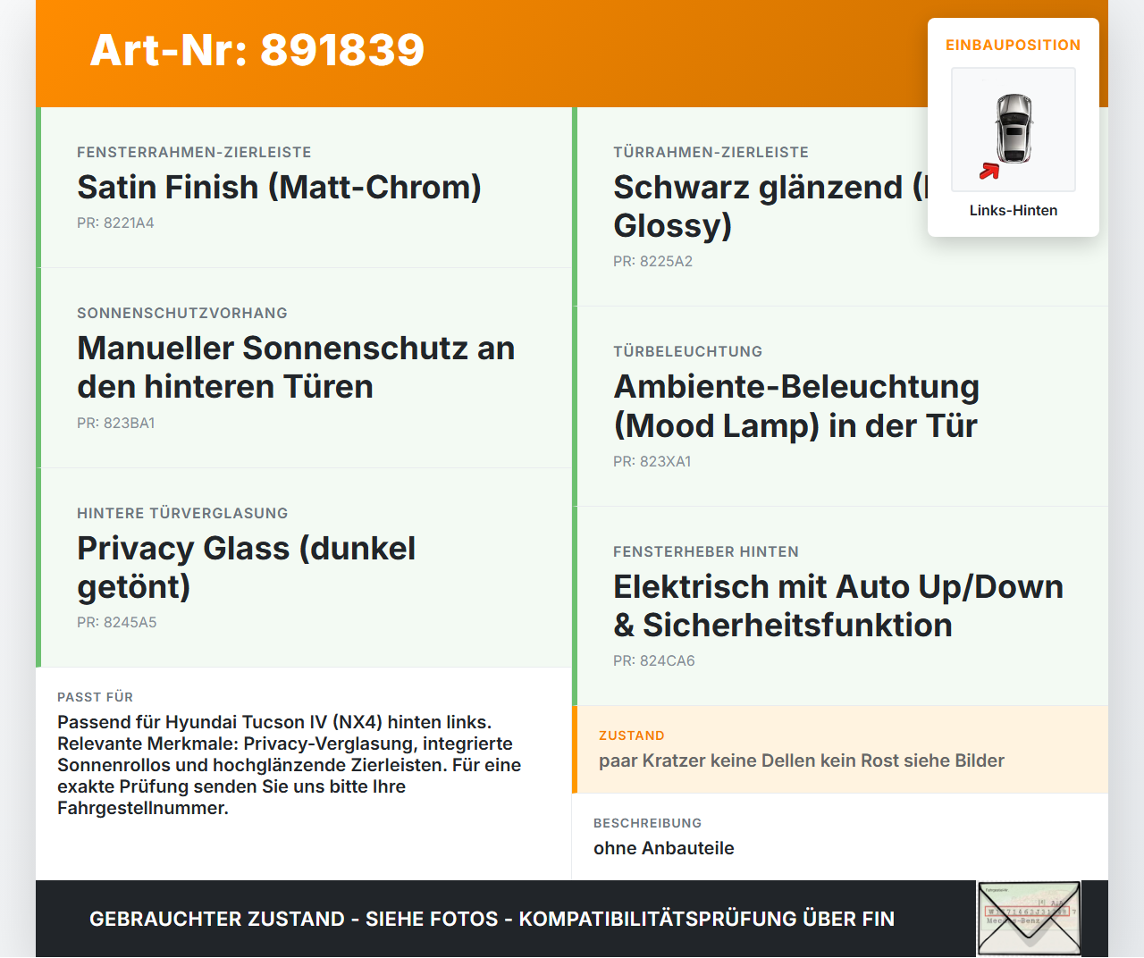 Hyundai Tucson IV NX4 20-23 Tür Links Hinten Hyundai Tucson IV NX4 20-23 31.08.2021 gebraucht Vorschau 3