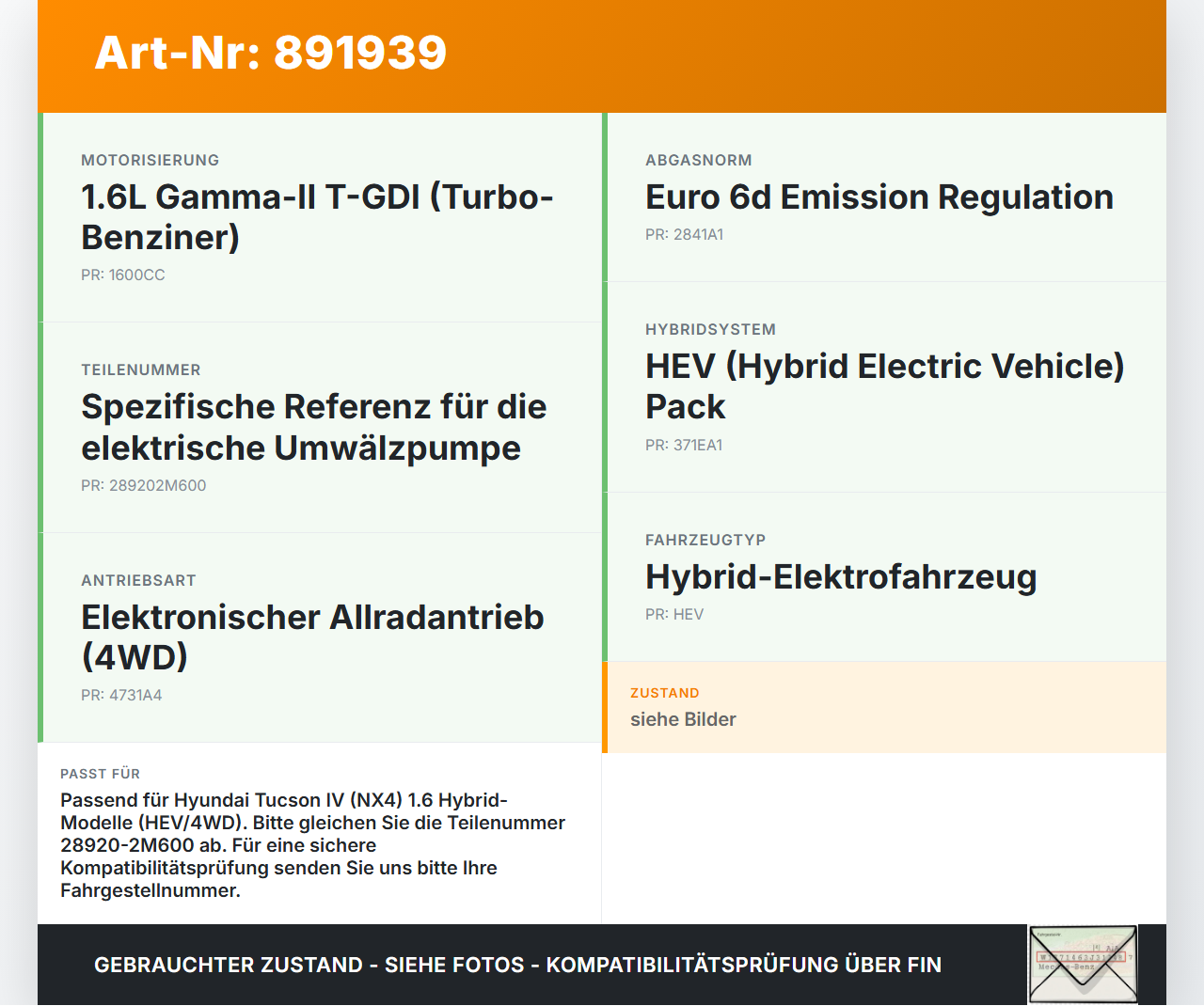 Hyundai Tucson IV NX4 20-23 Hybrid Hyb 1,6 132KW Wasserpumpe Umwelzpumpe Hyundai Tucson IV NX4 20-23 31.08.2021... Vorschau 3