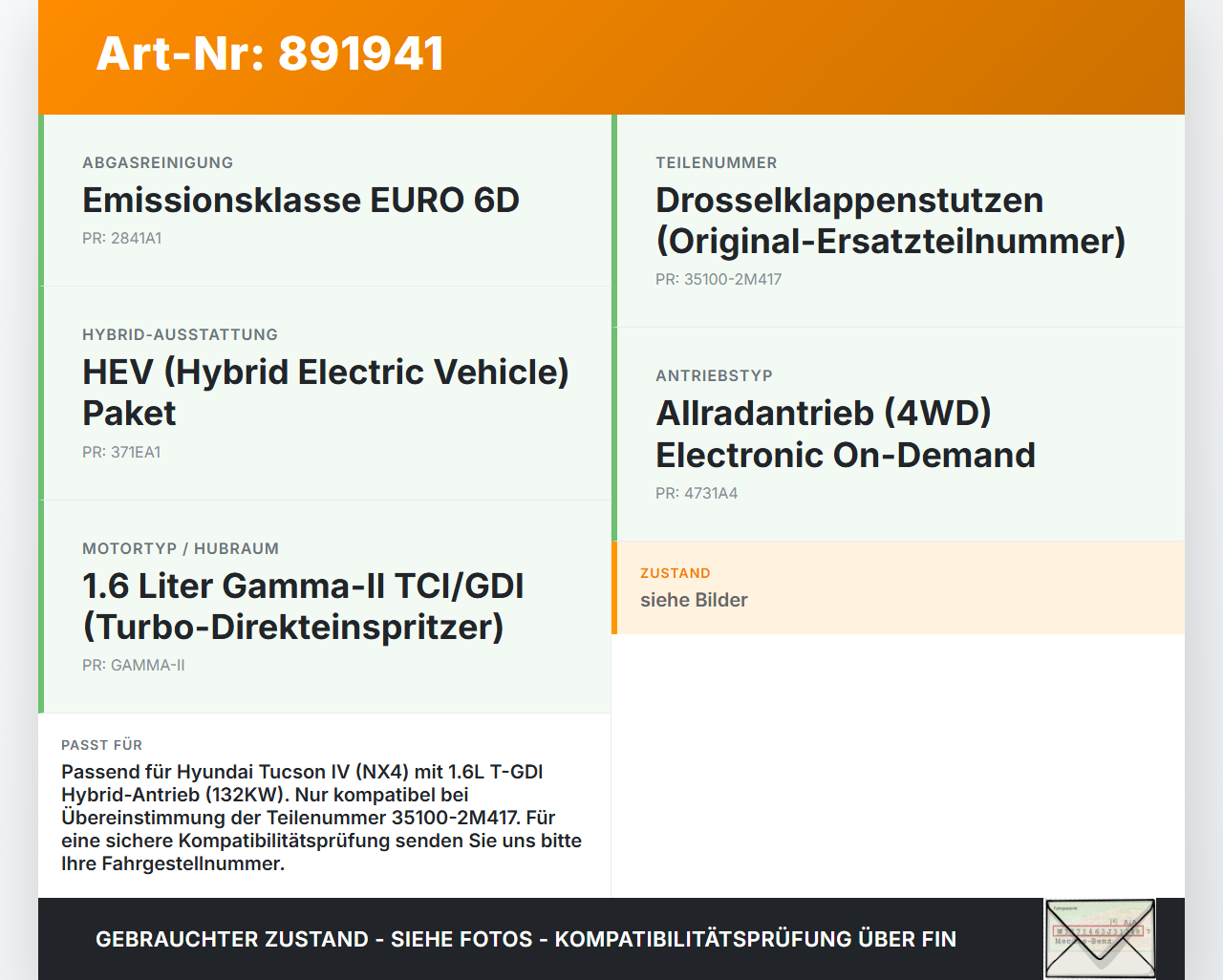 Hyundai Tucson IV NX4 20-23 Hybrid Hyb 1,6 132KW Drosselklappe Hyundai Tucson IV NX4 20-23 31.08.2021 35100-2M417... Vorschau 3