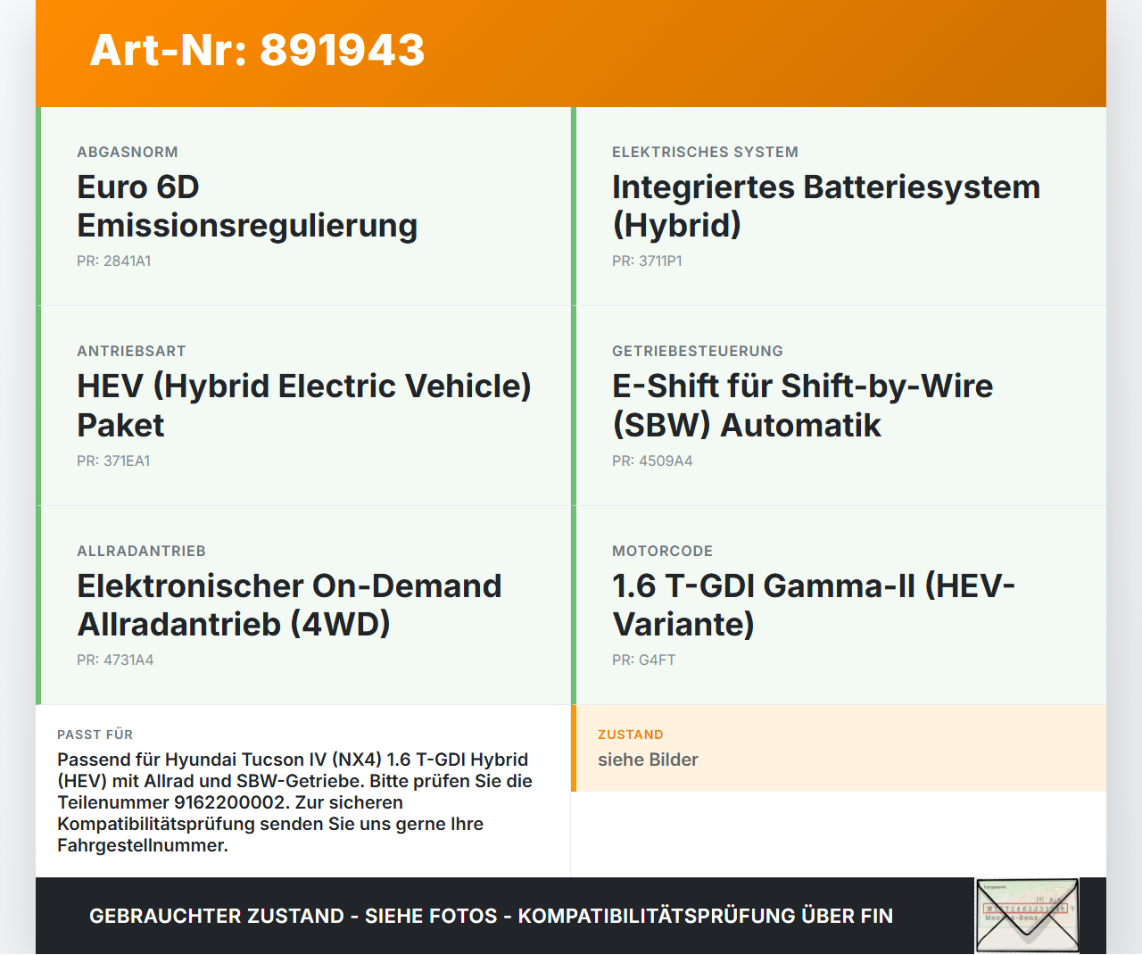 Hyundai Tucson IV NX4 20-23 Kabelbaum für Motor Einspritzung Hyundai Tucson IV NX4 20-23 31.08.2021 9162200002 gebraucht Vorschau 3