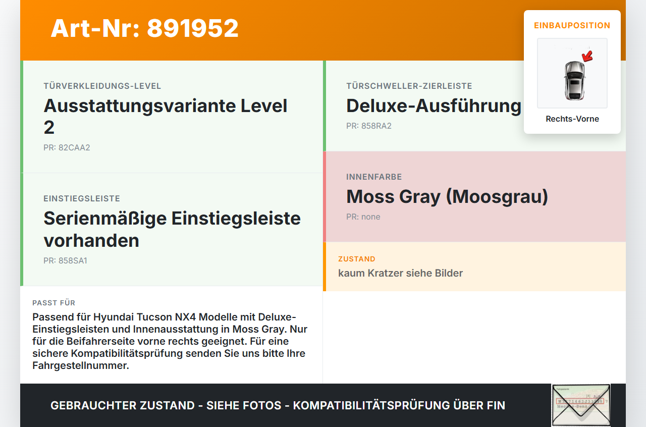 Hyundai Tucson IV NX4 20-23 Einstiegsleiste Rechts Vorne Hyundai Tucson IV NX4 20-23 31.08.2021 85883N7500NNB gebraucht Vorschau 3