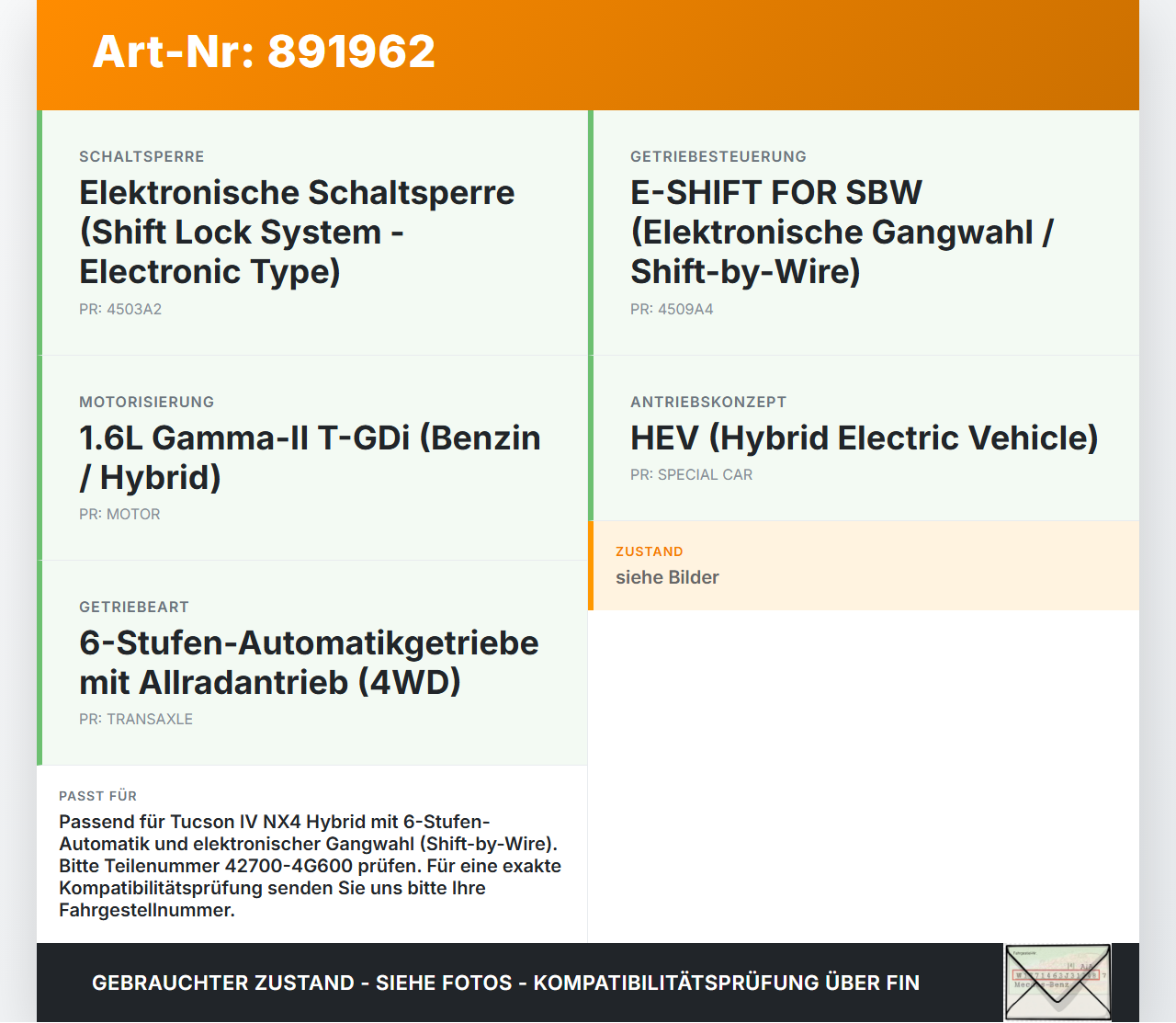 Hyundai Tucson IV NX4 20-23 Hybrid Hyb 1,6 132KW Sensor Getriebegangpositions Positionsgeber für Getriebe Hyundai... Vorschau 3
