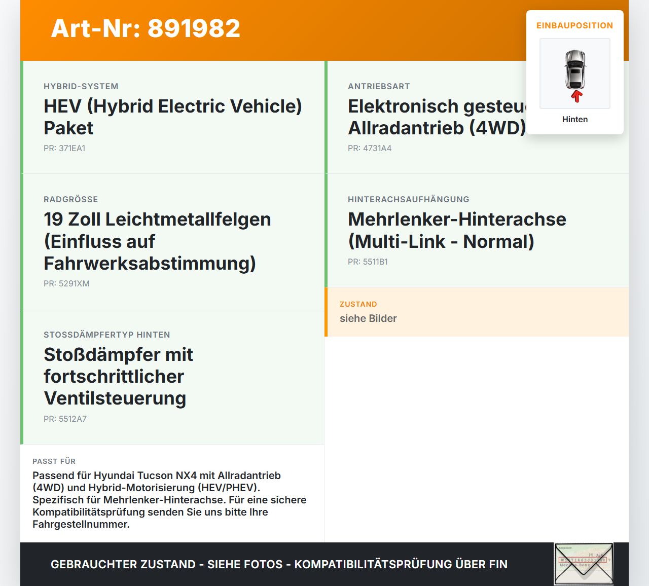 Hyundai Tucson IV NX4 20-23 Stabi Stabilisator Hinten Hyundai Tucson IV NX4 20-23 31.08.2021 55510N9100 55510-N9100... Vorschau 3