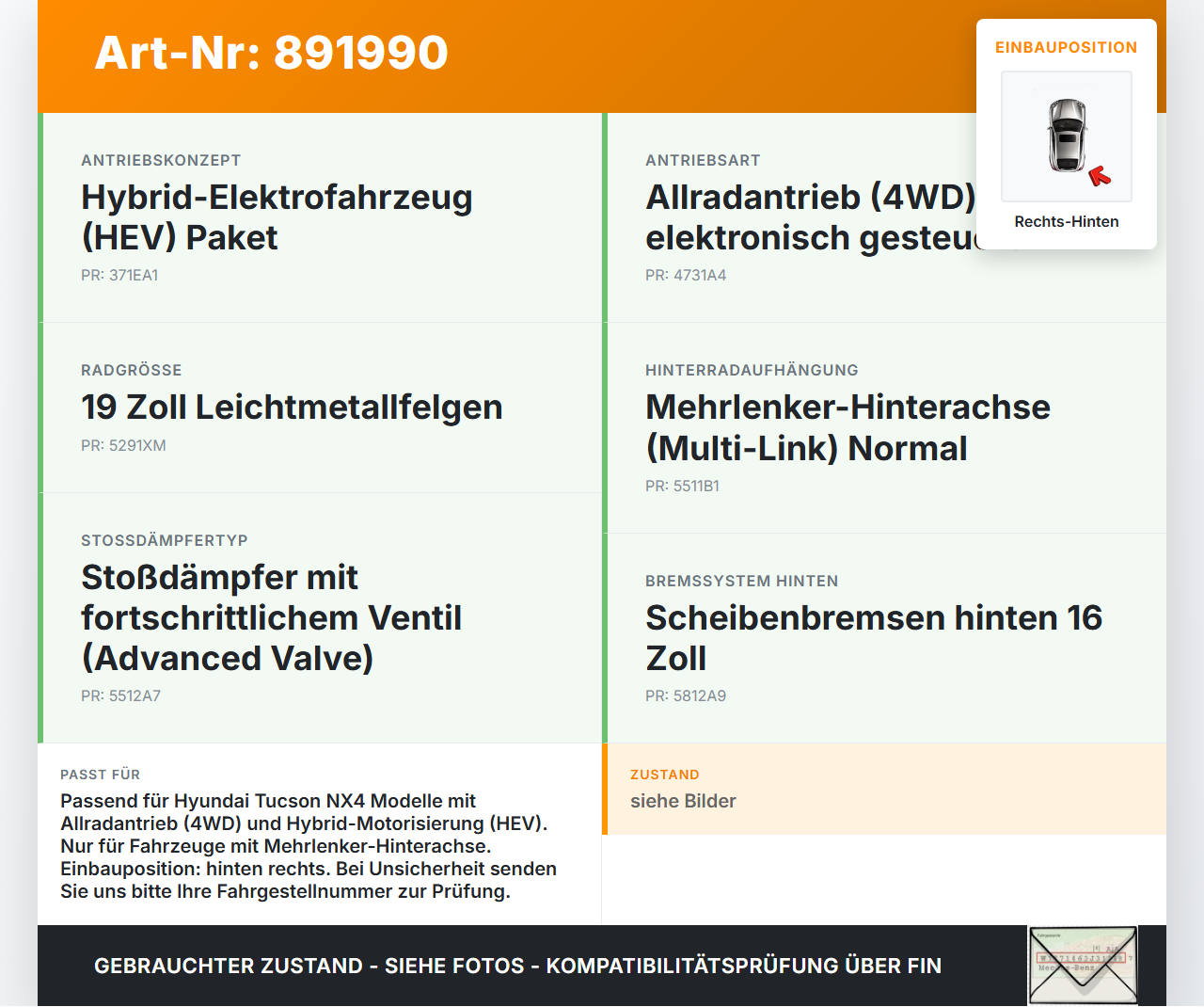Hyundai Tucson IV NX4 20-23 Querlenker Rechts Hinten Hyundai Tucson IV NX4 20-23 31.08.2021 55271R2000 55271-R2000... Vorschau 3