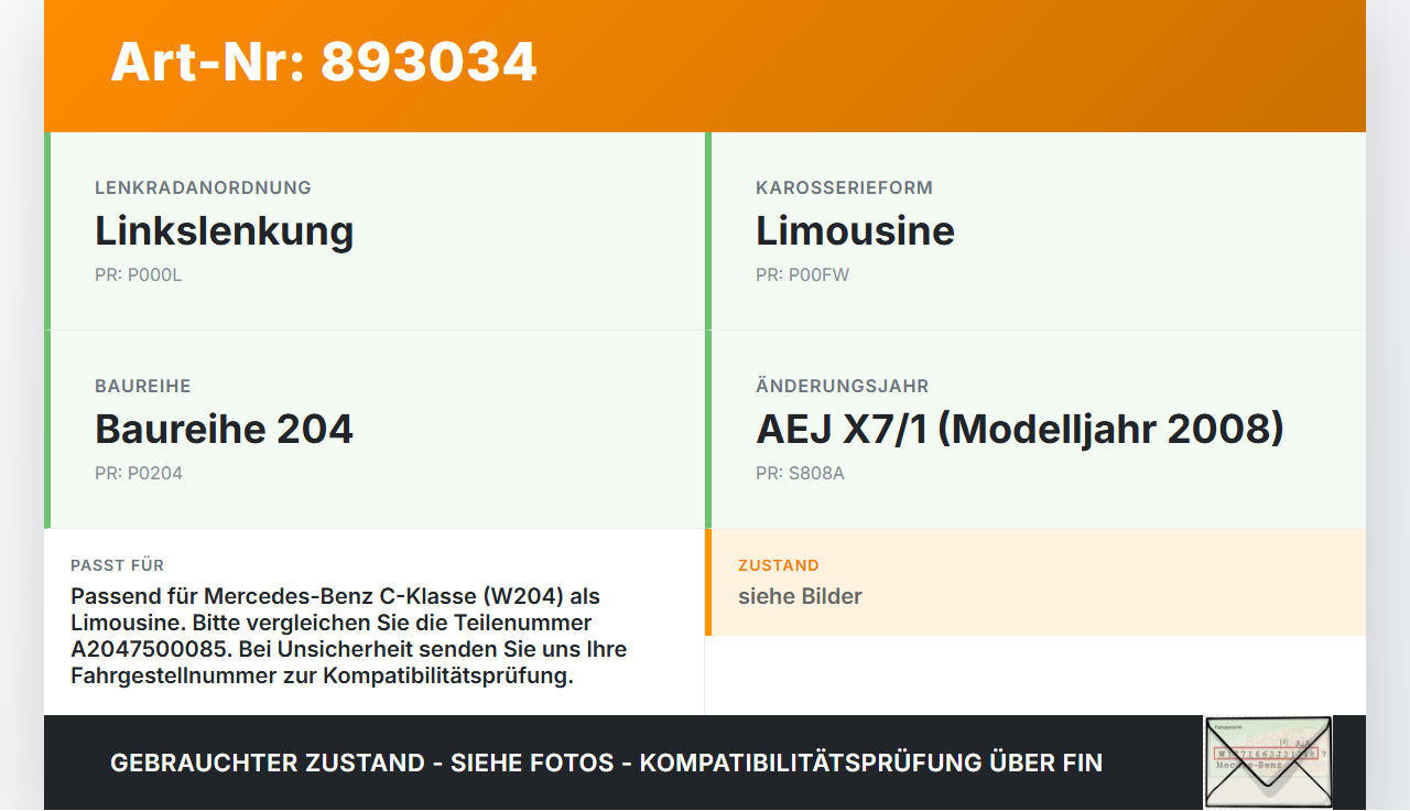 Mercedes W204 07-11 Lim Schloss f. Heckklappe Heckklappenschloss Verriegelung Mercedes W204 07-11 26.10.2007... Vorschau 3