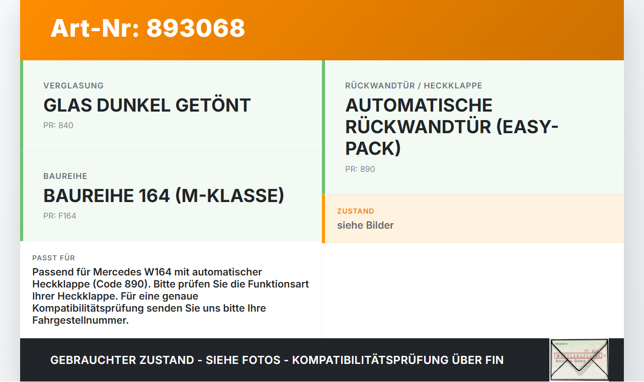 Mercedes W164 ML320 08-11 2x Dämpfer Heckklappe Gasdruckfeder Mercedes W164 ML320 08-11 23.05.2008 A1647400345 gebraucht Vorschau 3