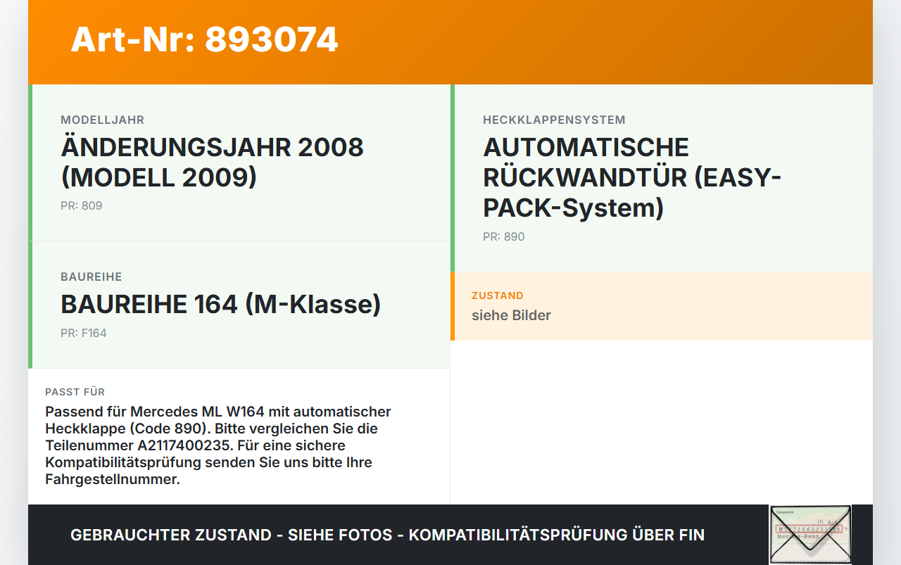 Mercedes W164 ML320 08-11 Schloss f. Heckklappe Heckklappenschloss Verriegelung Mercedes W164 ML320 08-11... Vorschau 3