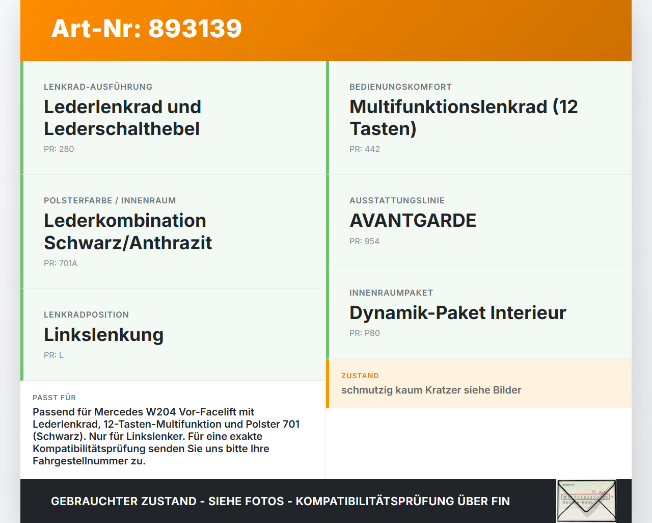Mercedes W204 07-11 Lenkrad ohne Airbag Mercedes W204 07-11 26.10.2007 A2044600303 305543899162-AJ gebraucht Vorschau 3