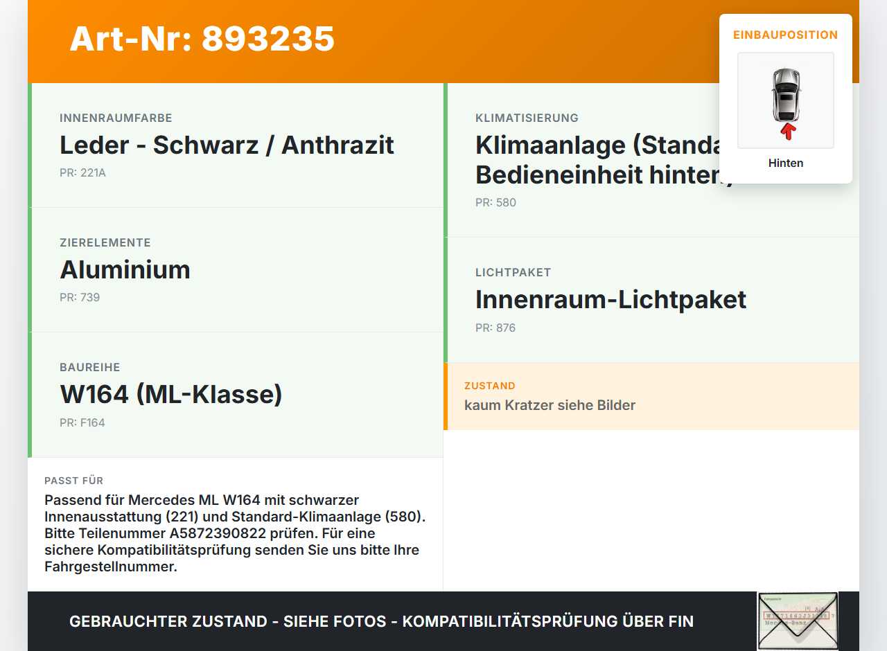 Mercedes W164 ML320 08-11 Blende Einbaurahmen für Mittelkonsole Hinten Mercedes W164 ML320 08-11 23.05.2008... Vorschau 3
